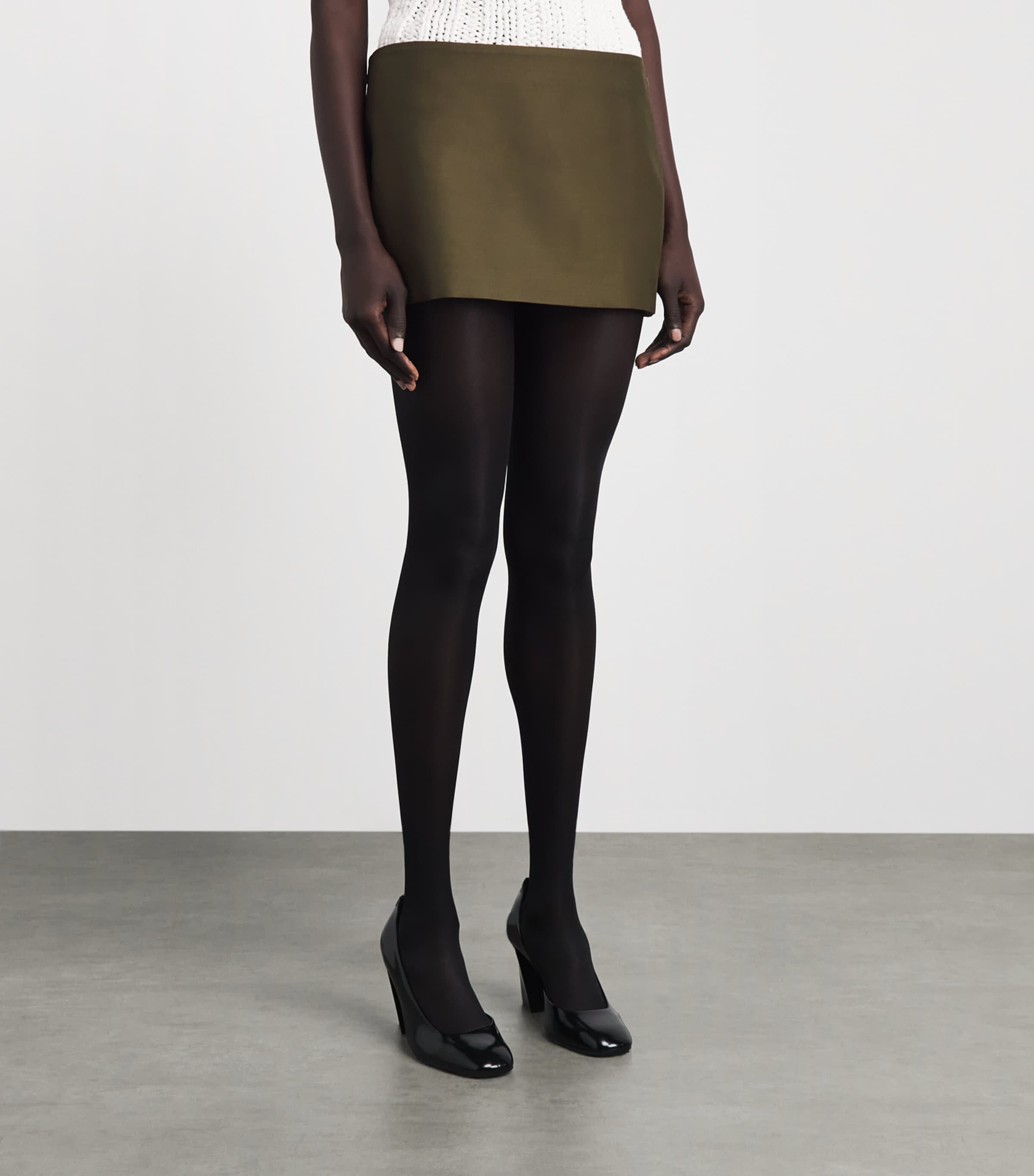 Khaite Womens Leather Jett Mini Skirt Dark Olive Image 4