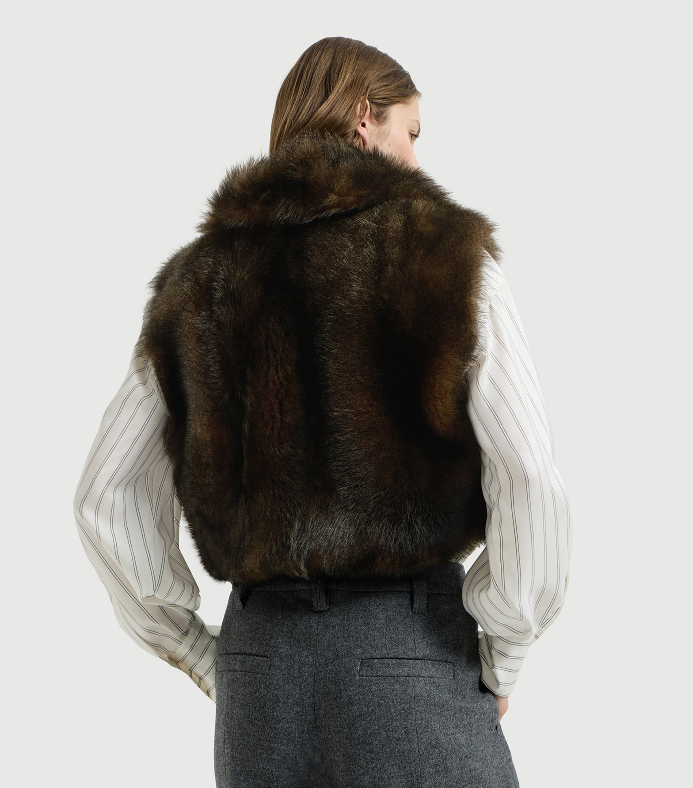 Brunello Cucinelli Womens Shearling Sleeveless Jacket Marrone Focato Image 3