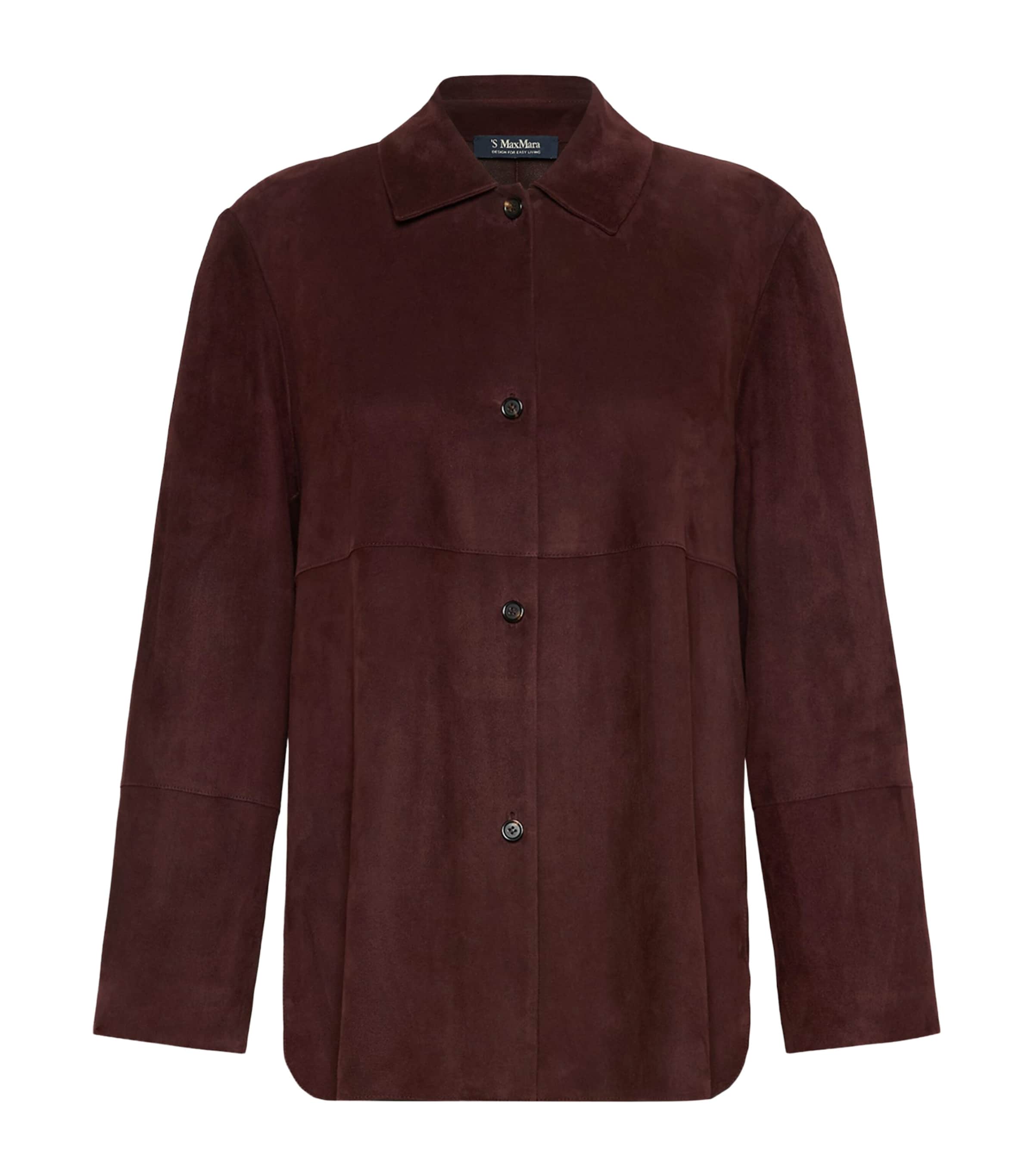 Max Mara Womens Suede Shirt Jacket Dark Red Image 1