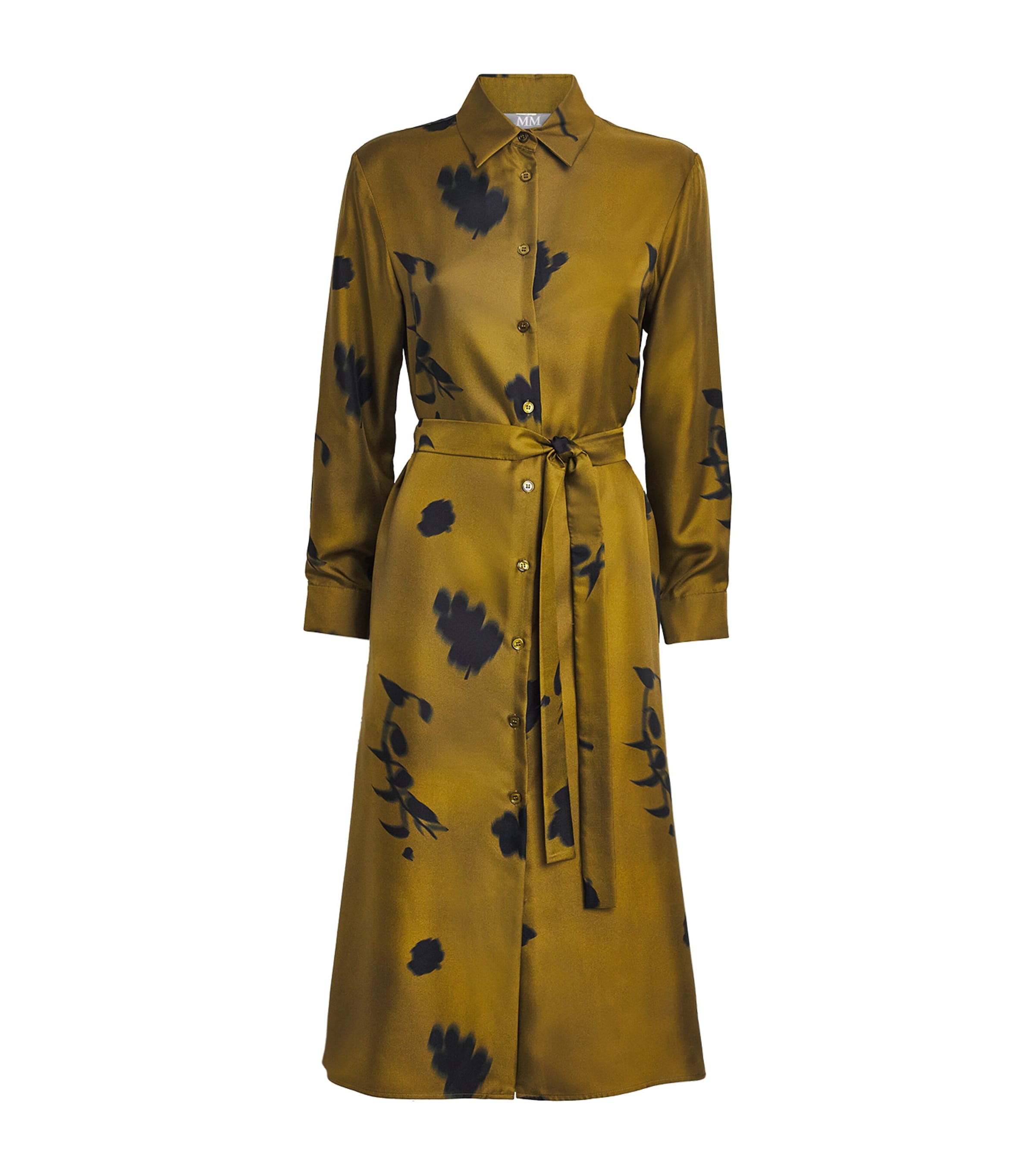 Mm Max Mara Silk Printed Jadi Midi Shirt Dress In Green