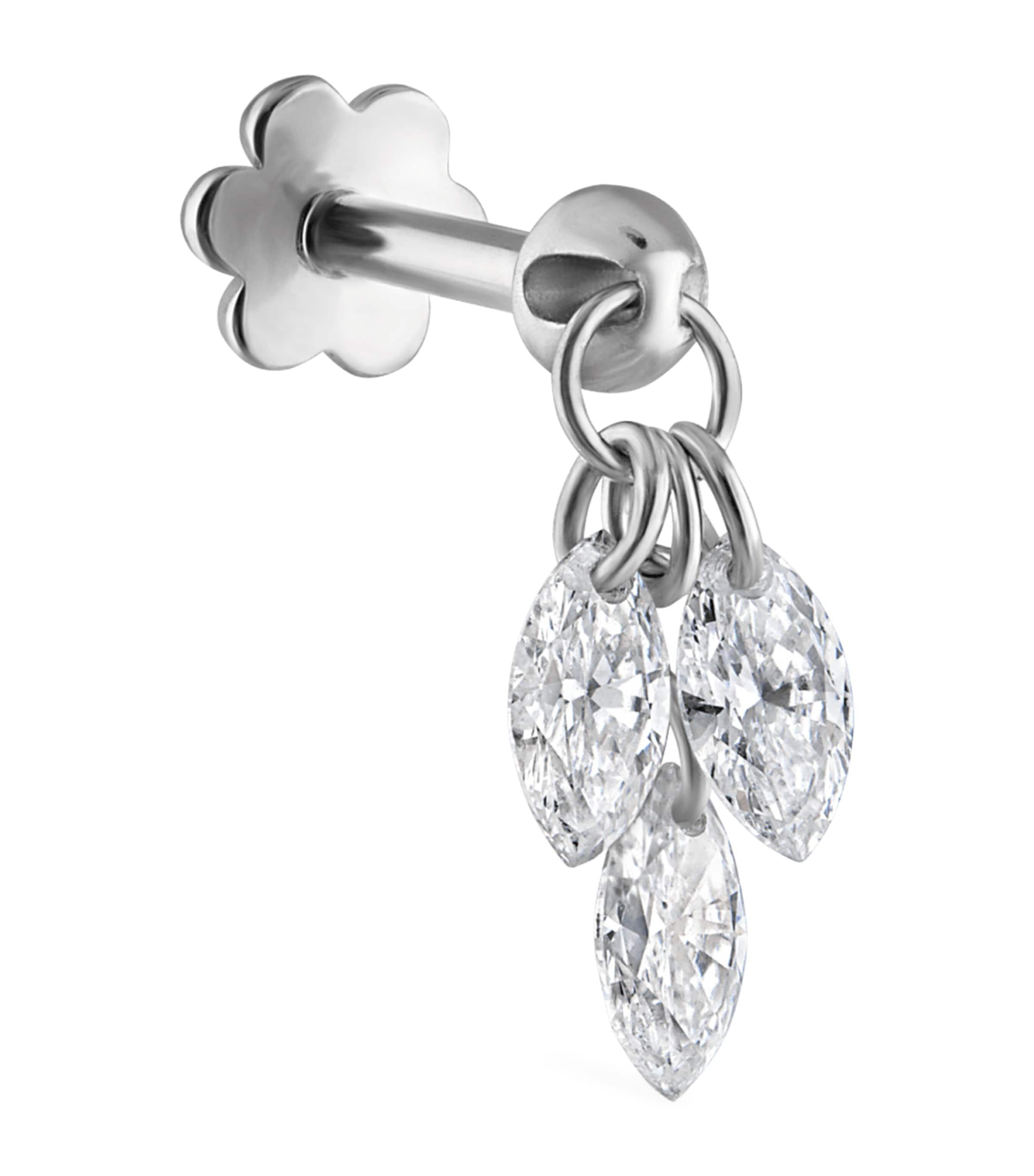 Maria Tash Floating Diamond Plume Threaded Charm Earring In White