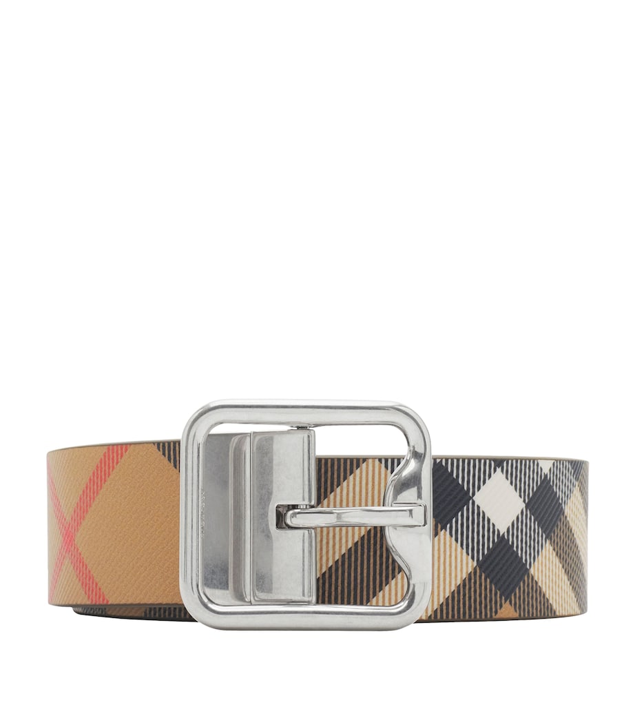 Leather Check Reversible B-Buckle Belt SAND/MILITARY/SILVER Image 1