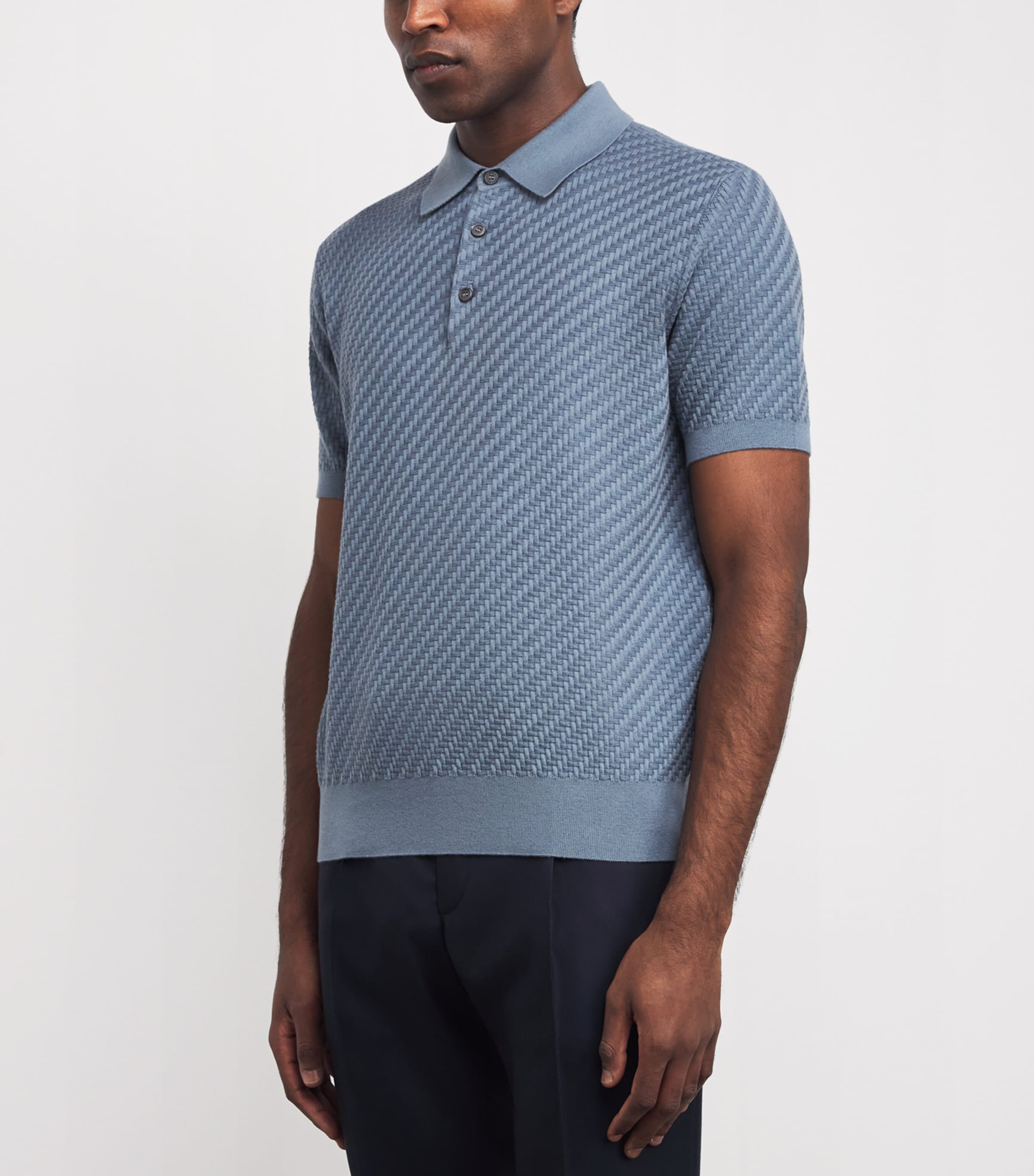Brioni Mens Cotton-Silk-Cashmere Woven Polo Shirt Image 3