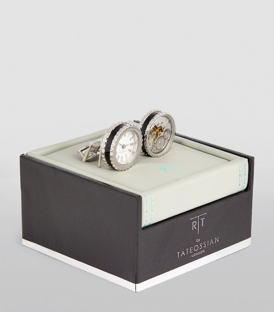 Palladium-Plated and Synthetic Ruby Watch Cufflinks SILVER/ BLACK Image 2