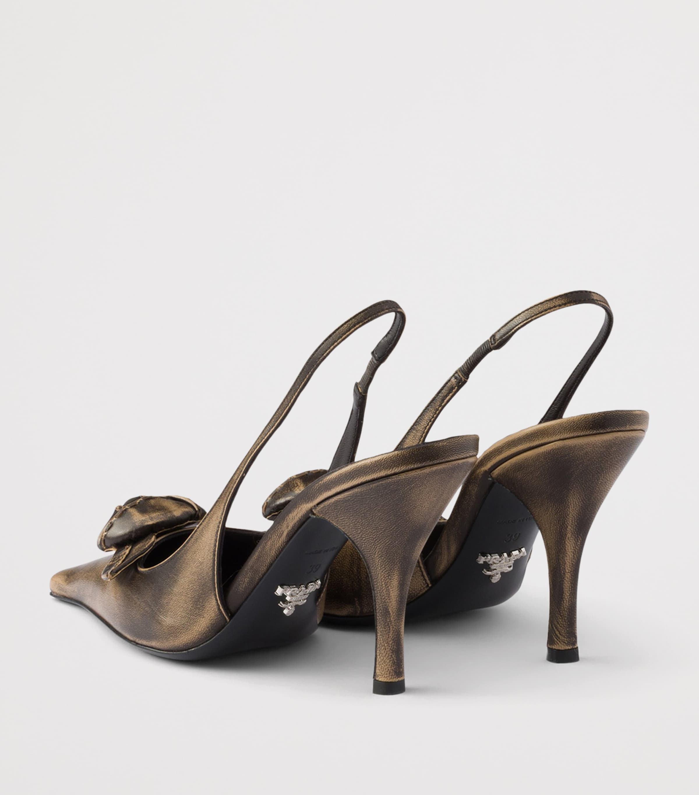 Prada Leather Bow-Detail Slingback Pumps 90 Neutral Image 4