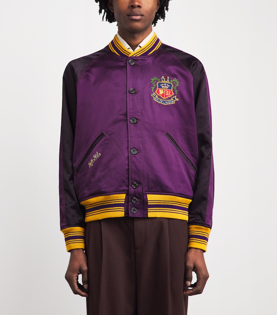 Polo Ralph Lauren Mens Satin Embroidered Bomber Jacket Brgnd Rs/st Prpl Mlt Image 4