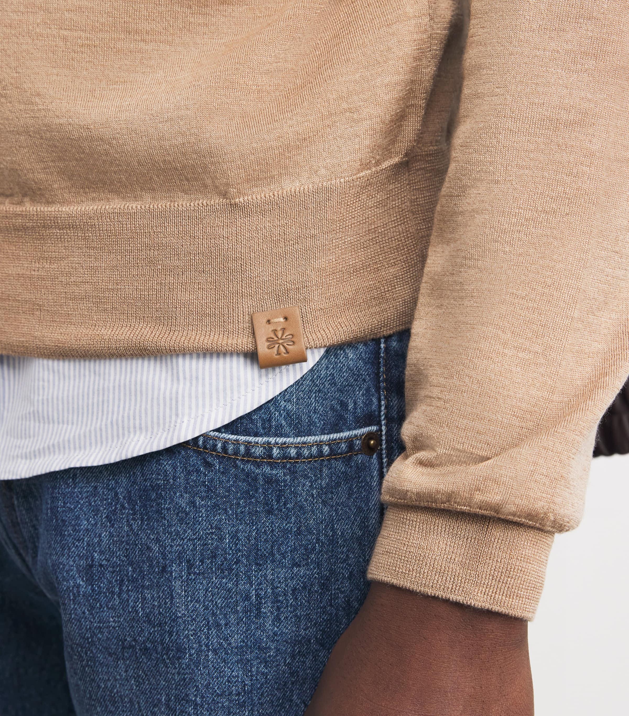 Wool-Silk Contrast-Neckline Sweater E24 ALMOND BROWN Image 6