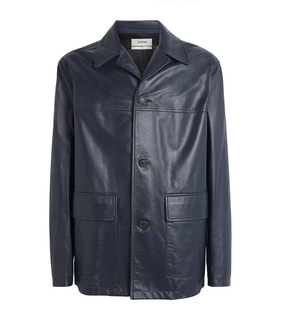 System Mens Leather Jacket Dark Navy Image 1