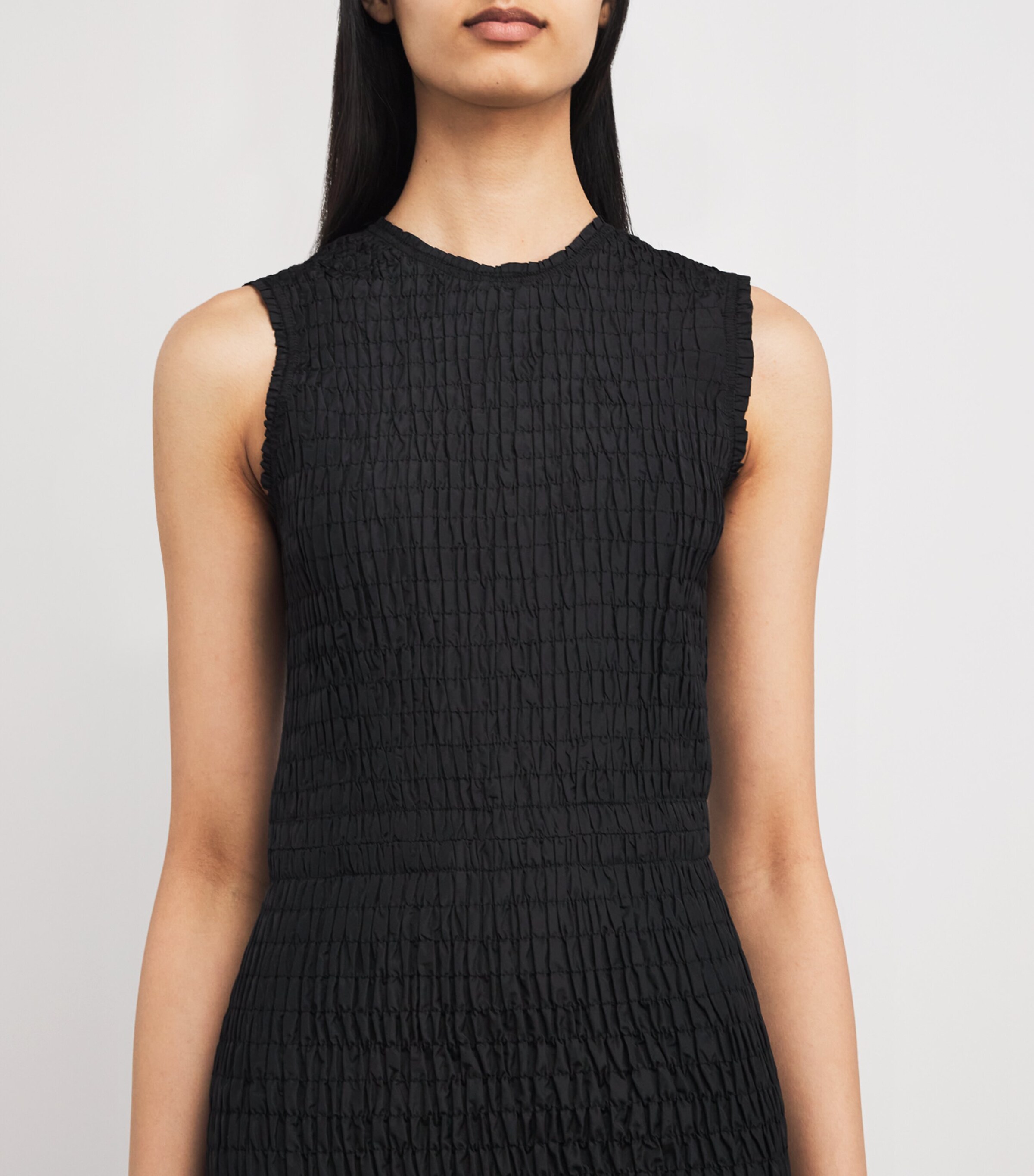 Patou Black Sleeveless Smocked Midi Dress | Harrods MU