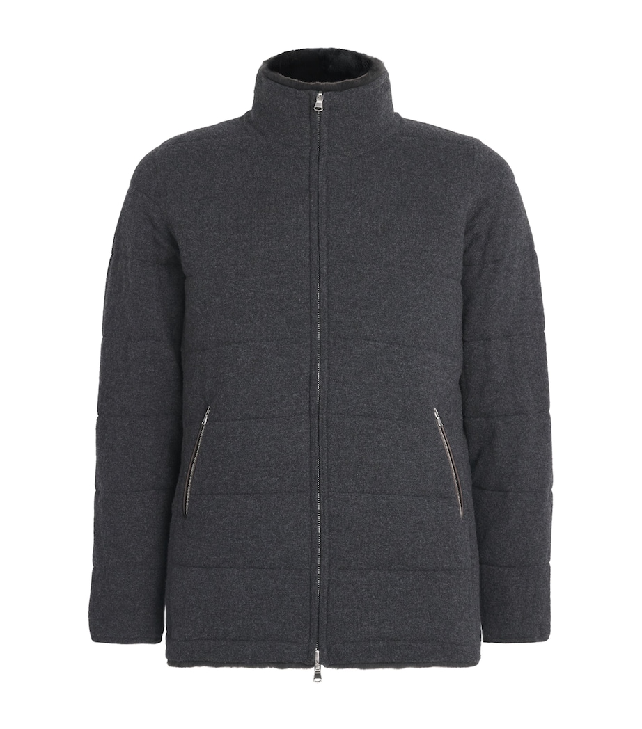 N.Peal Mens Cashmere Fur-Lined Jacket Charcoaldark Grey Image 1