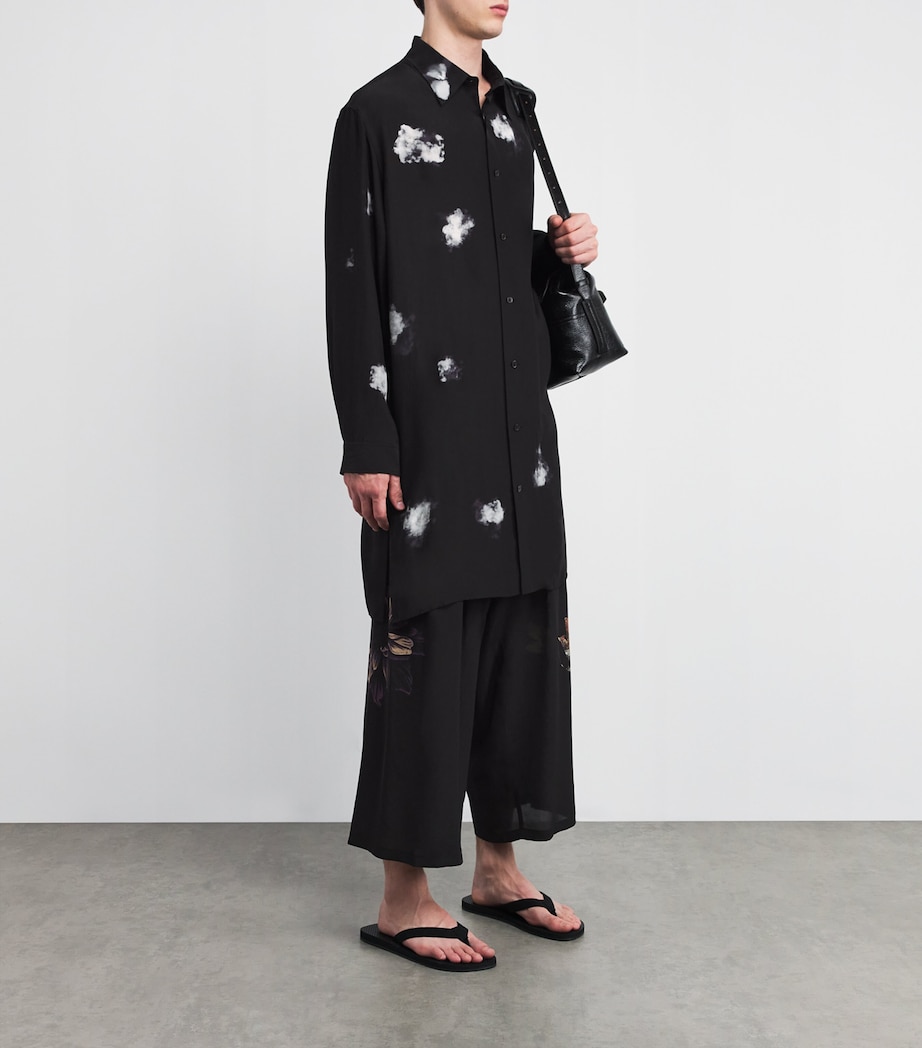 Yohji Yamamoto Mens Silk Rear-Split Graphic Print Shirt Black Image 2