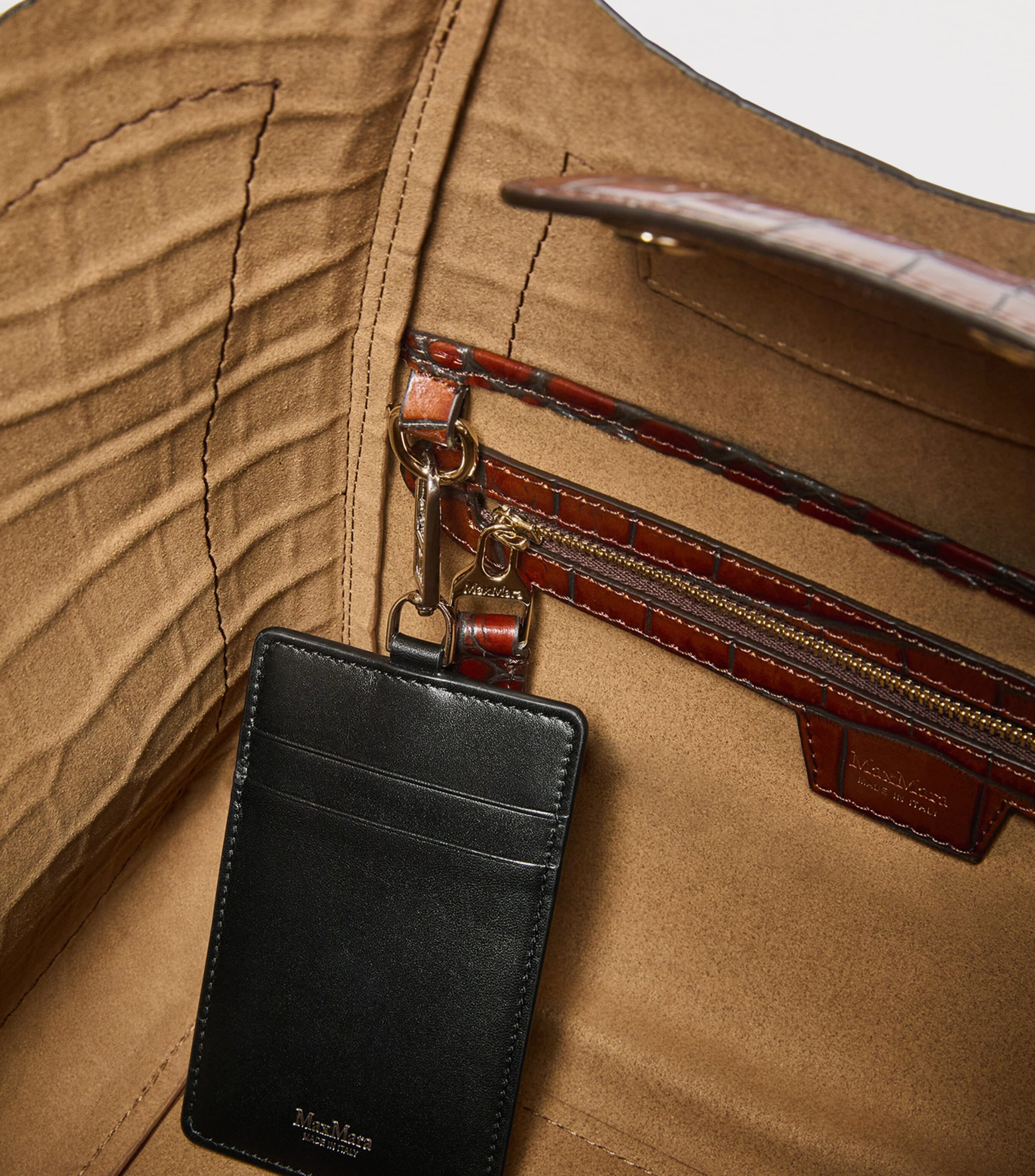 Max Mara Small Croc-Embossed Leather Marine Top-Handle Bag Brown Image 7