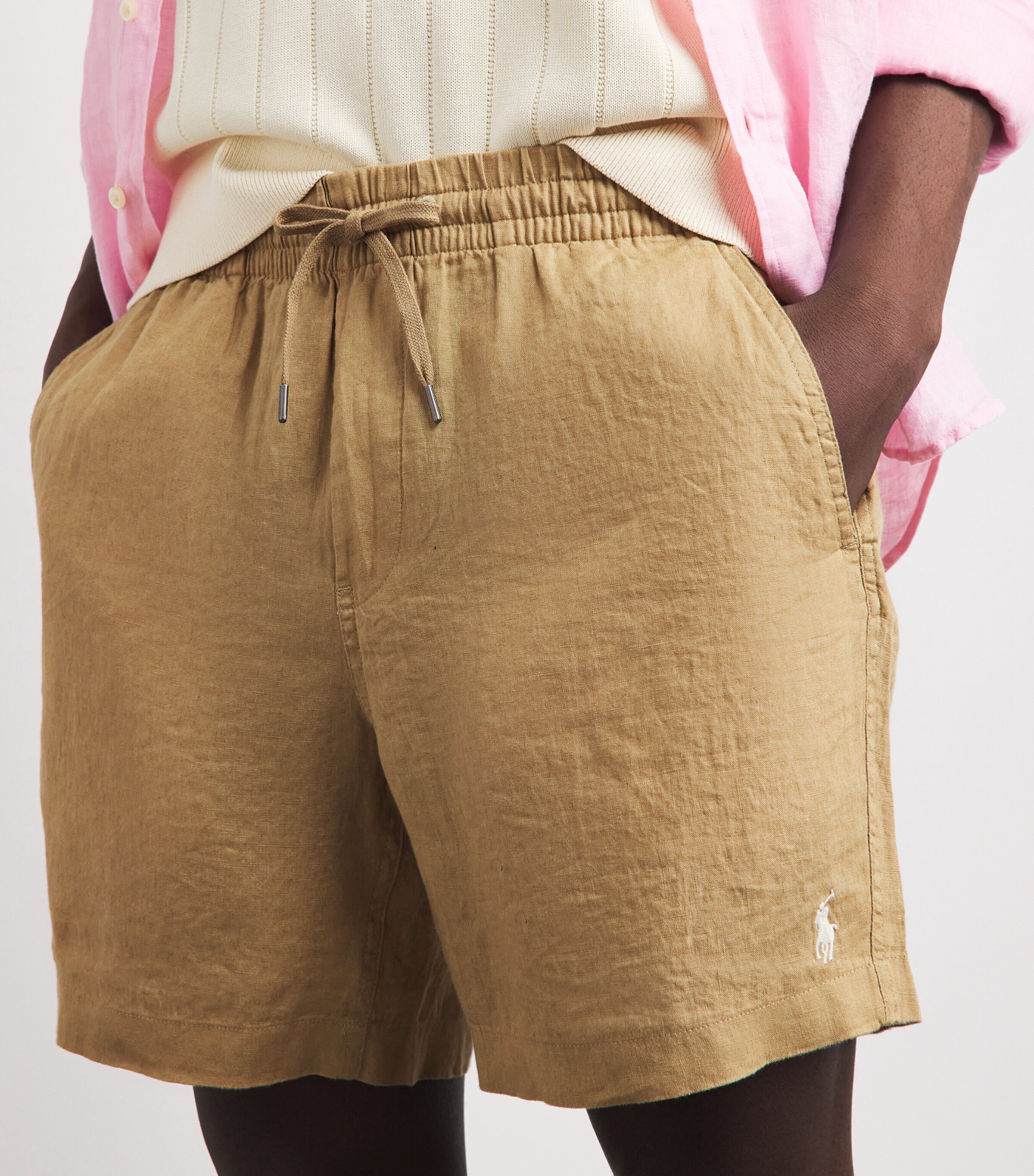 Polo Ralph Lauren Mens Linen Drawstring Polo Pony Shorts Cafe Tan Image 3