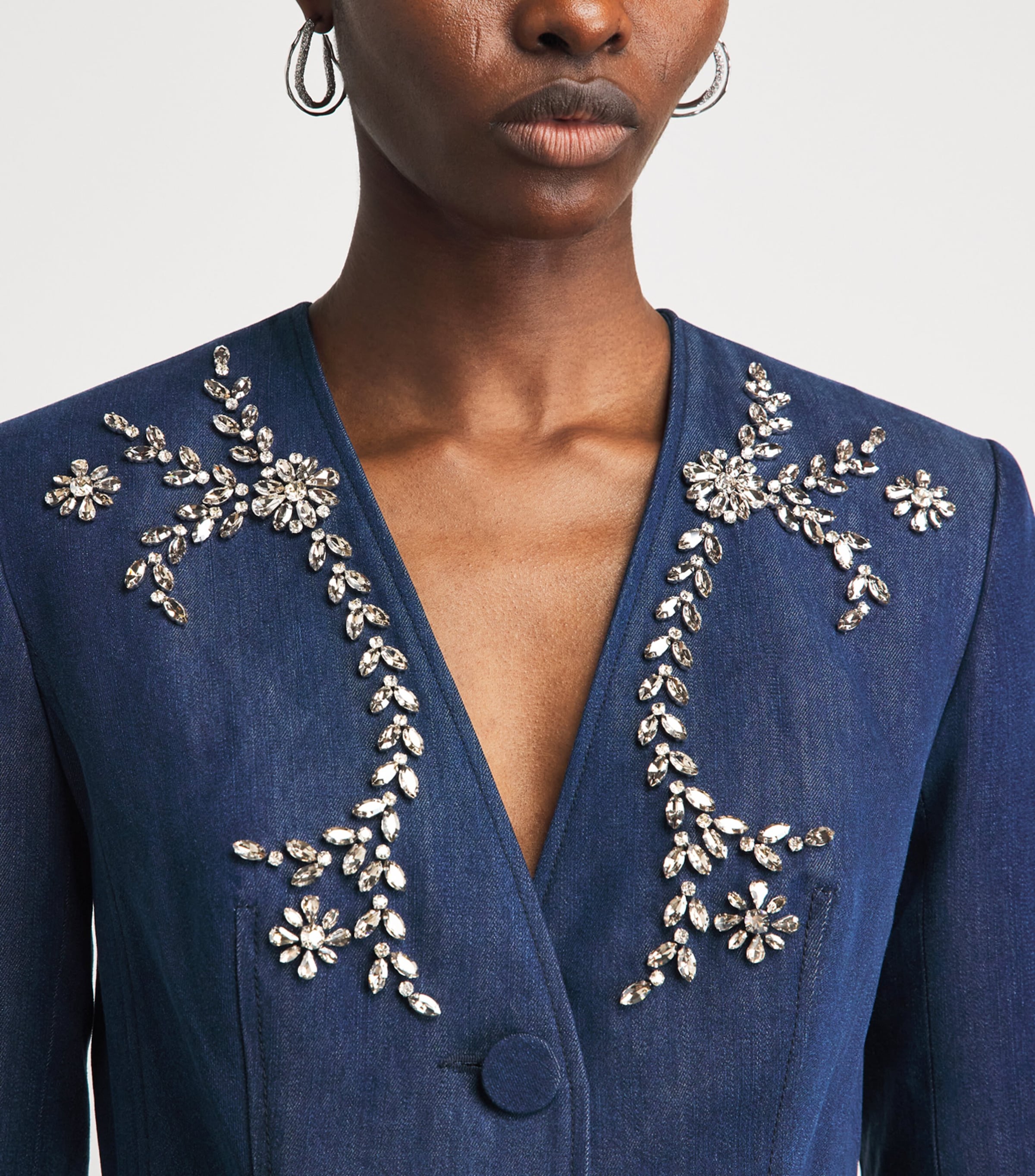 Huishan Zhang Womens Chambray Embellished Clay Blazer Blue Image 3