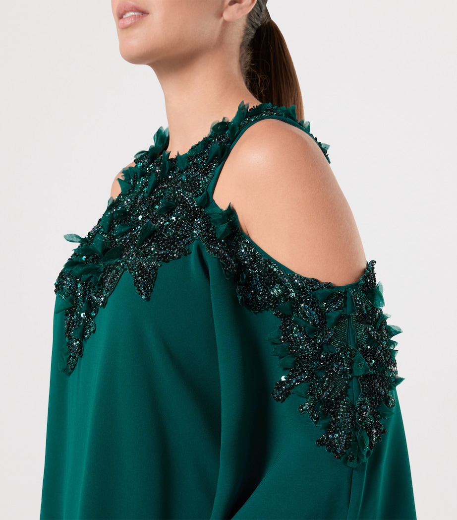 Marina Rinaldi Womens x Tony Ward Embellished Cold-Shoulder Maxi Dress Oil Image 5