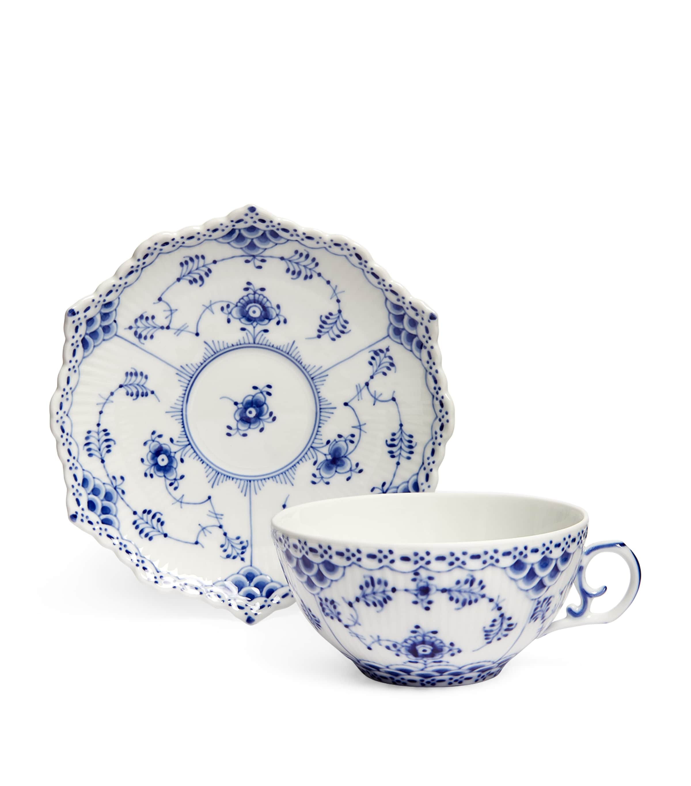 Blue Fluted Full Lace Teacup and Saucer BLUE Image 3