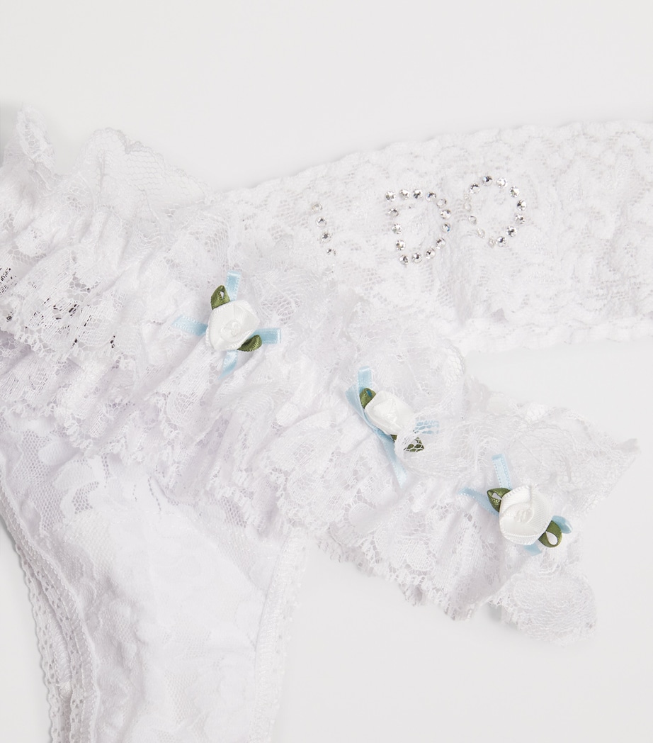 I Do Original Rise Thong & Garter Set WHITE/BABY BLUE Image 4