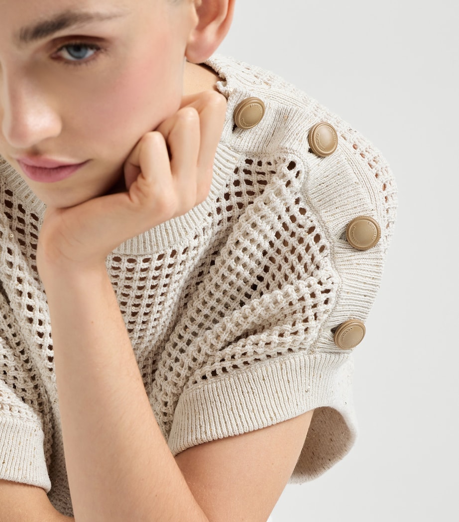 Brunello Cucinelli Womens Cotton-Blend Net Top Image 6