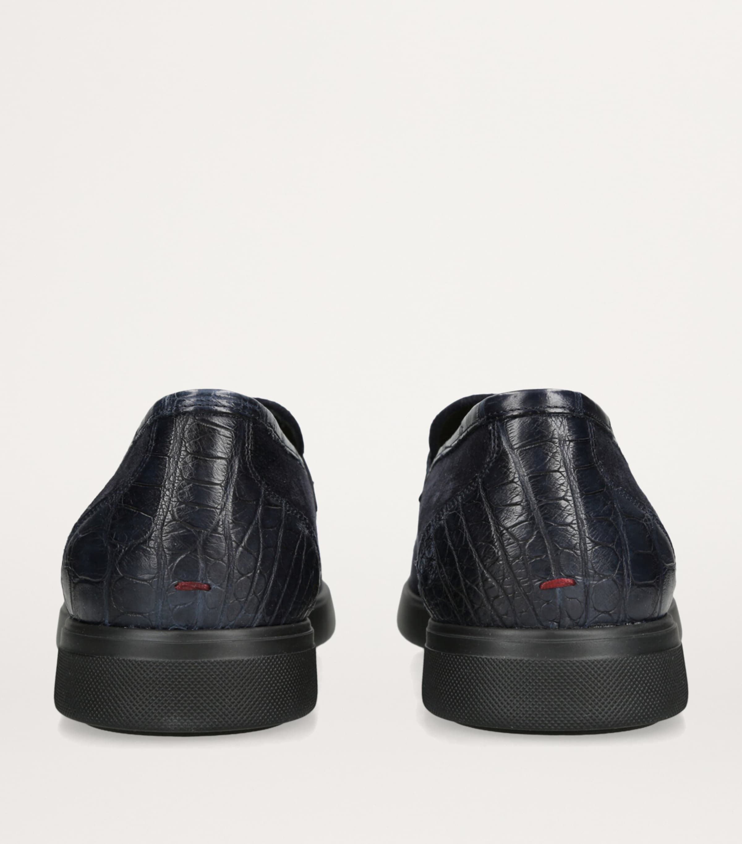 Suede Crocodile Leather-Detail Penny Loafers NAVY Image 2