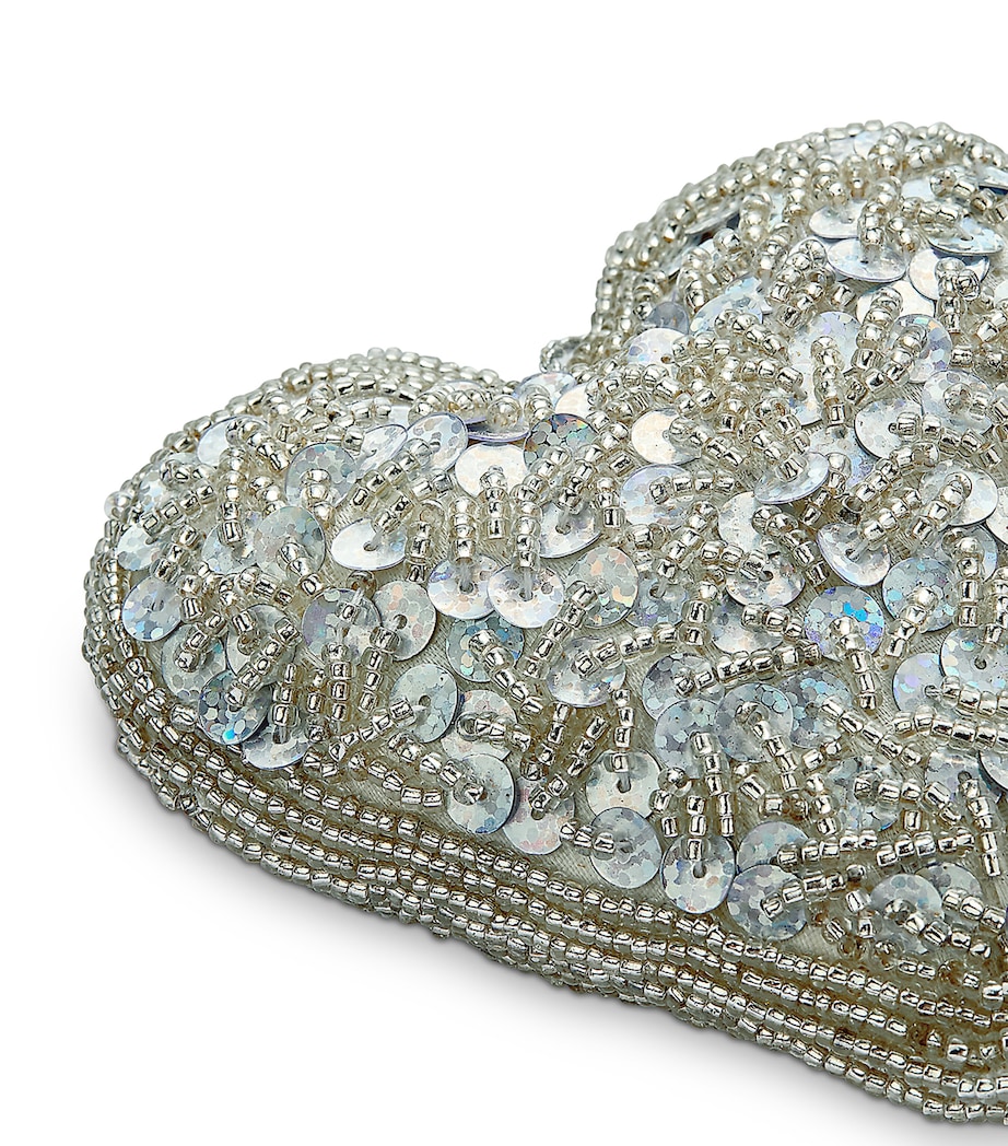 Sequin and Bead Heart Tree Decoration SILVER Image 2