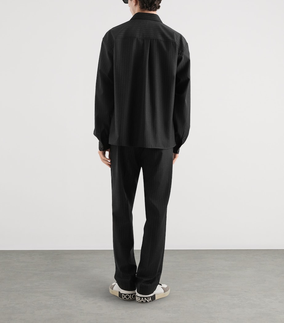 Virgin Wool Pinstripe Drawstring Trousers S8051-STRIPED Image 3