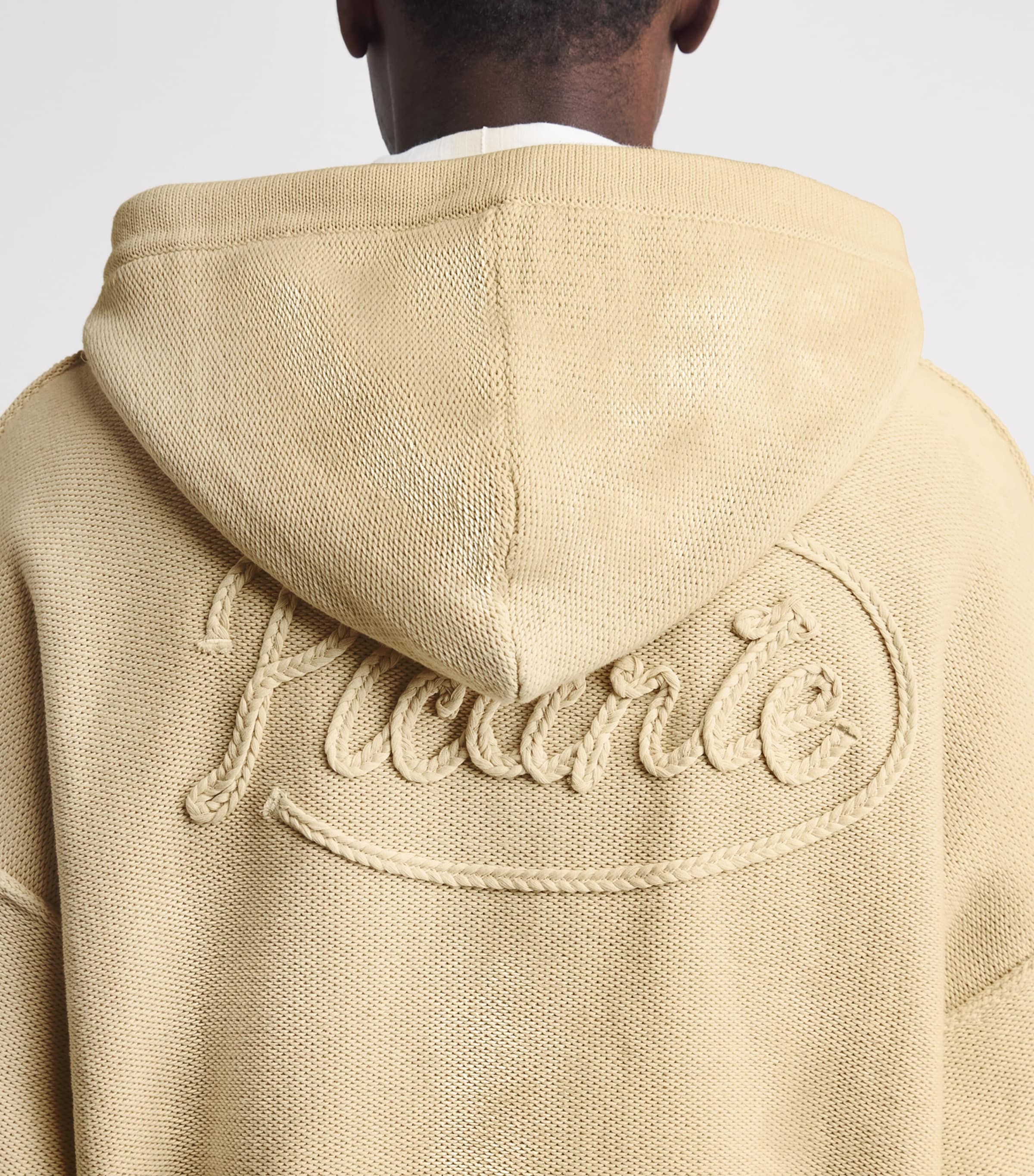 Picante Mens Knitted Reverse-Seam Senna Zip-Up Hoodie Sand Image 3