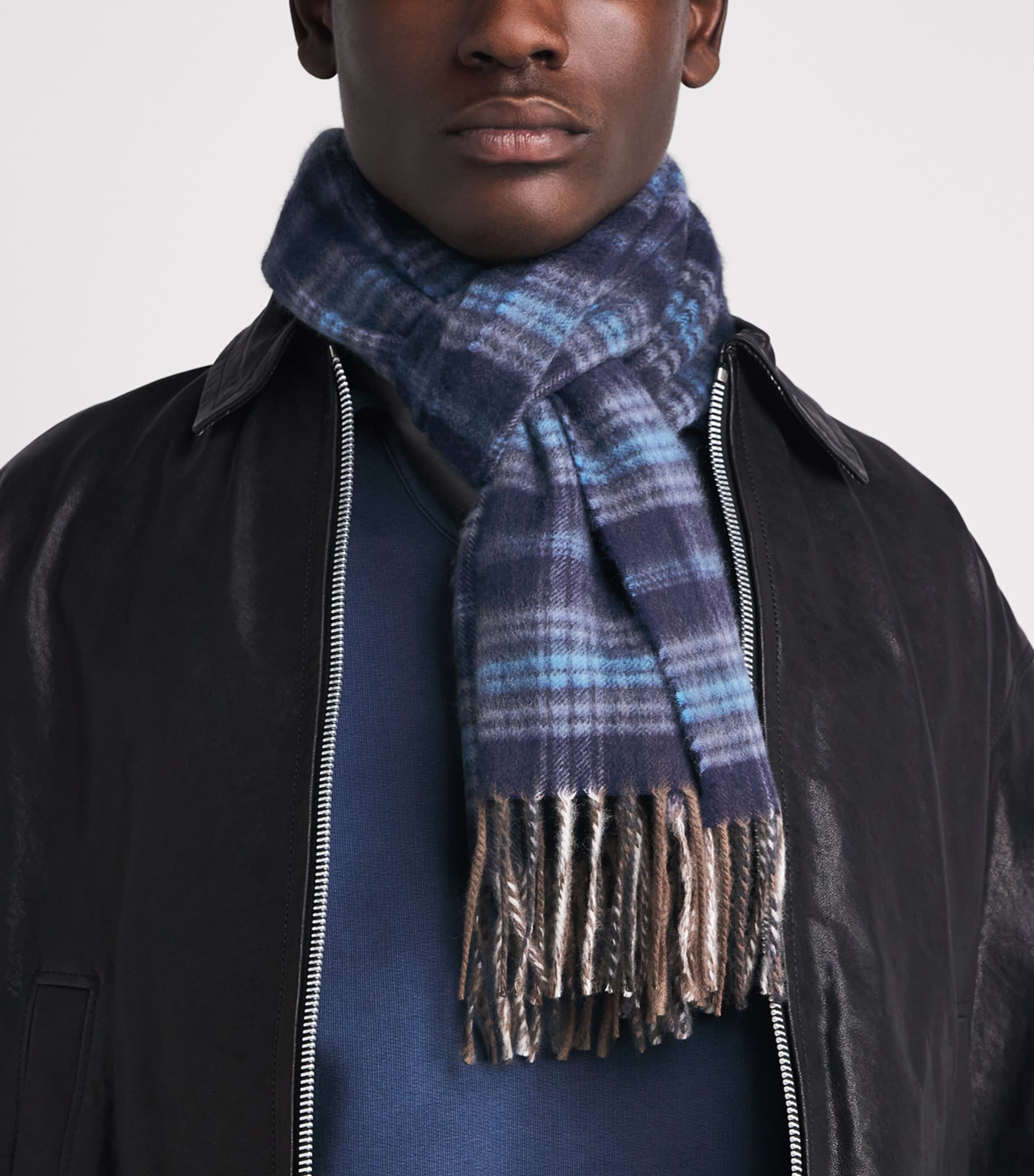 Harrods Cashmere Tartan Scarf Navy Image 3