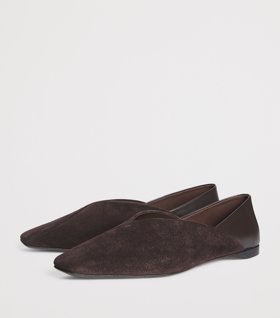 Max Mara Suede Leather-Trim Ballet Flats Dark Brown Image 3