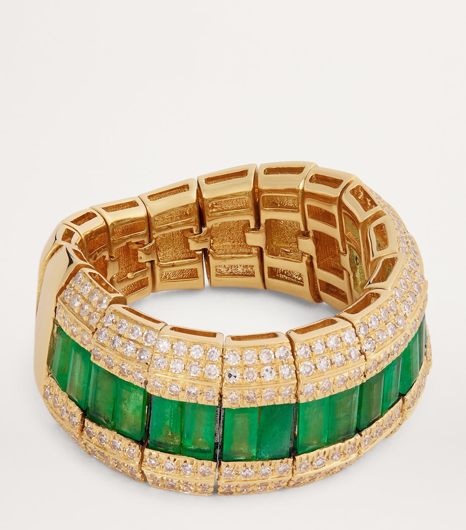 Yellow Gold, Emerald and Diamond Stretch Ring YELLOW GOLD Image 4