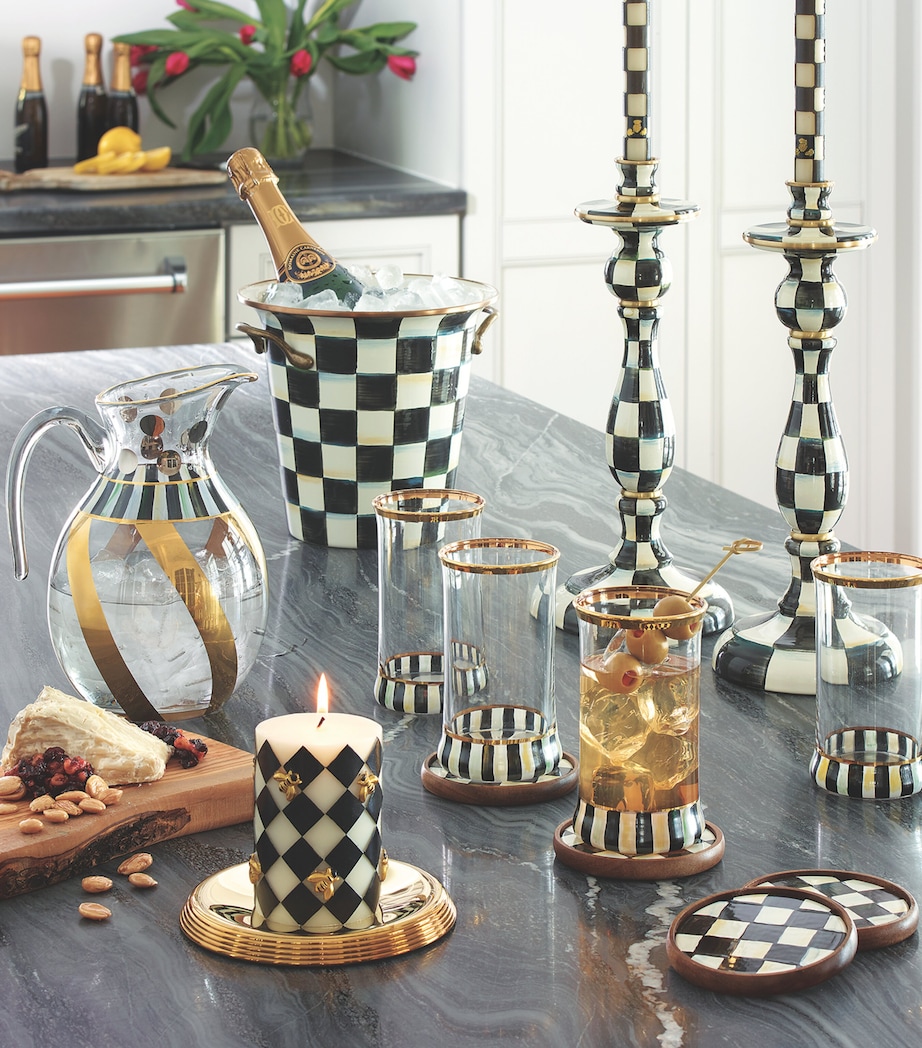 Set of 4 Wood Courtly Check Coasters BLACK Image 2