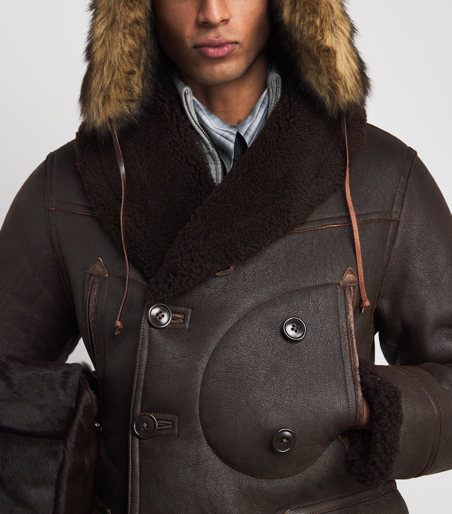 Leather-Shearling Aviator Coat BROWN Image 6