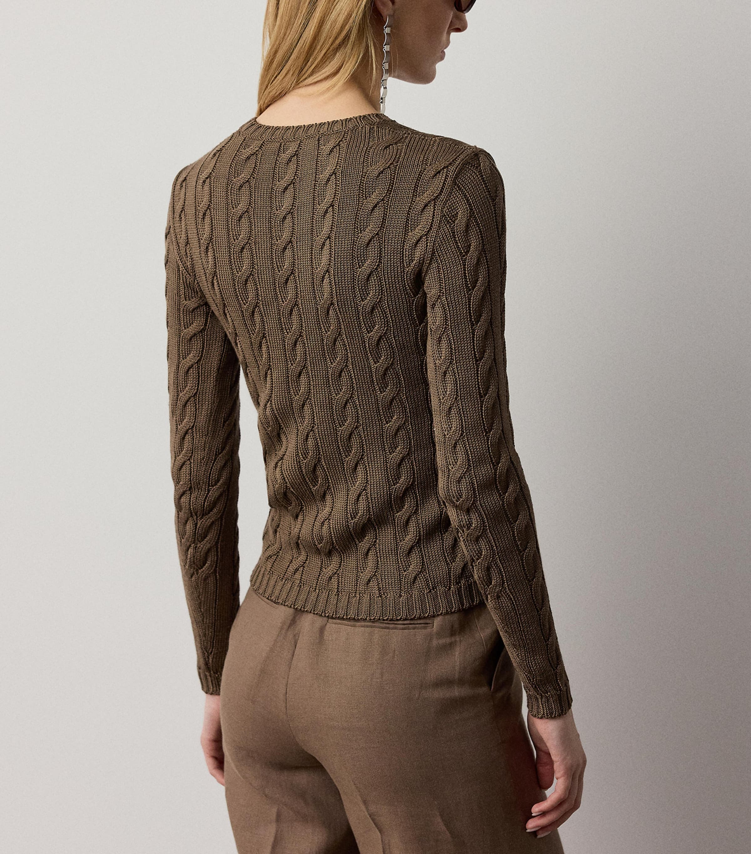 Ralph Lauren Collection Womens Silk-Blend Cable-Knit Sweater Portobello Image 5
