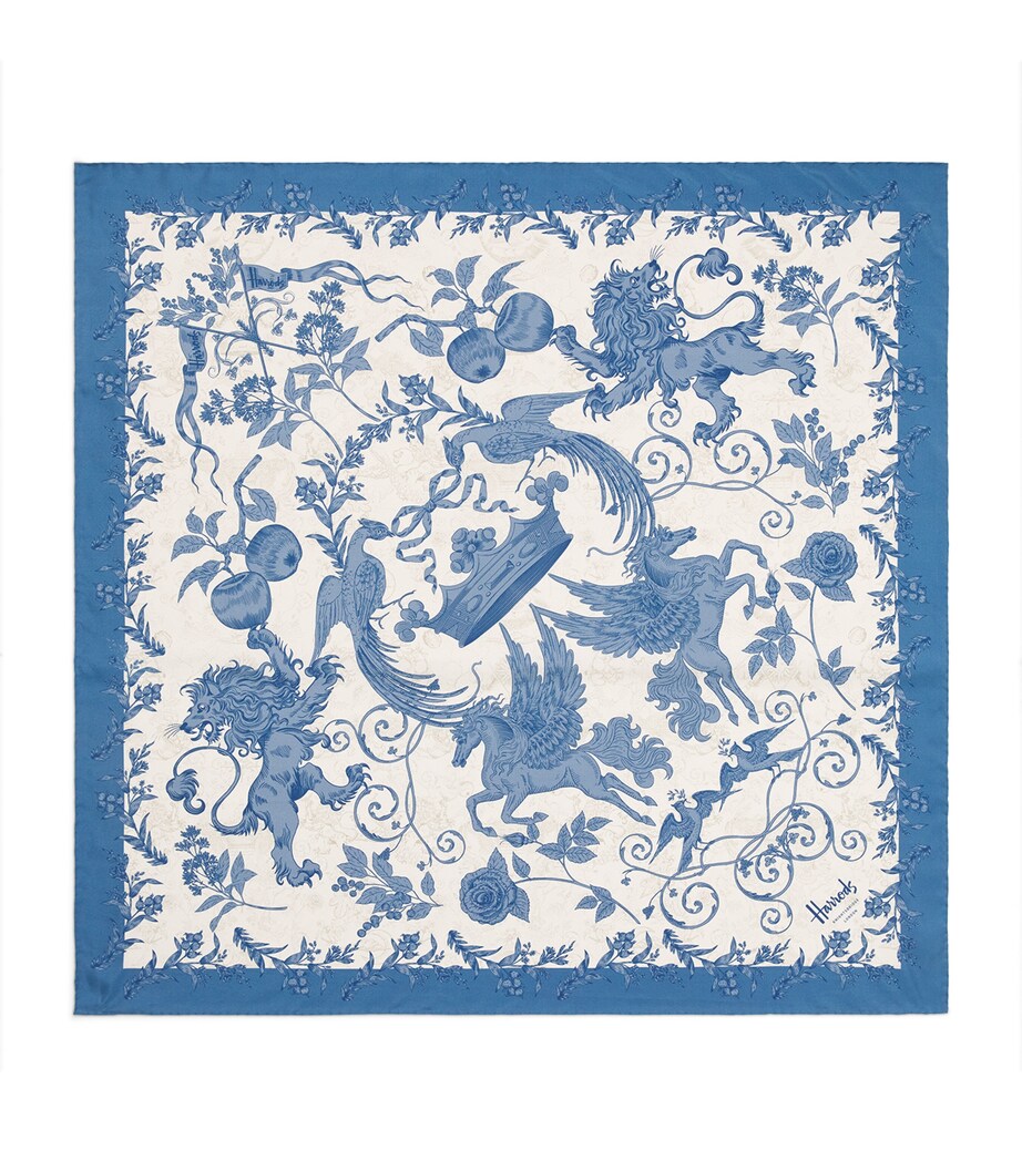 Harrods Silk Menagerie Scarf Blue Image 1
