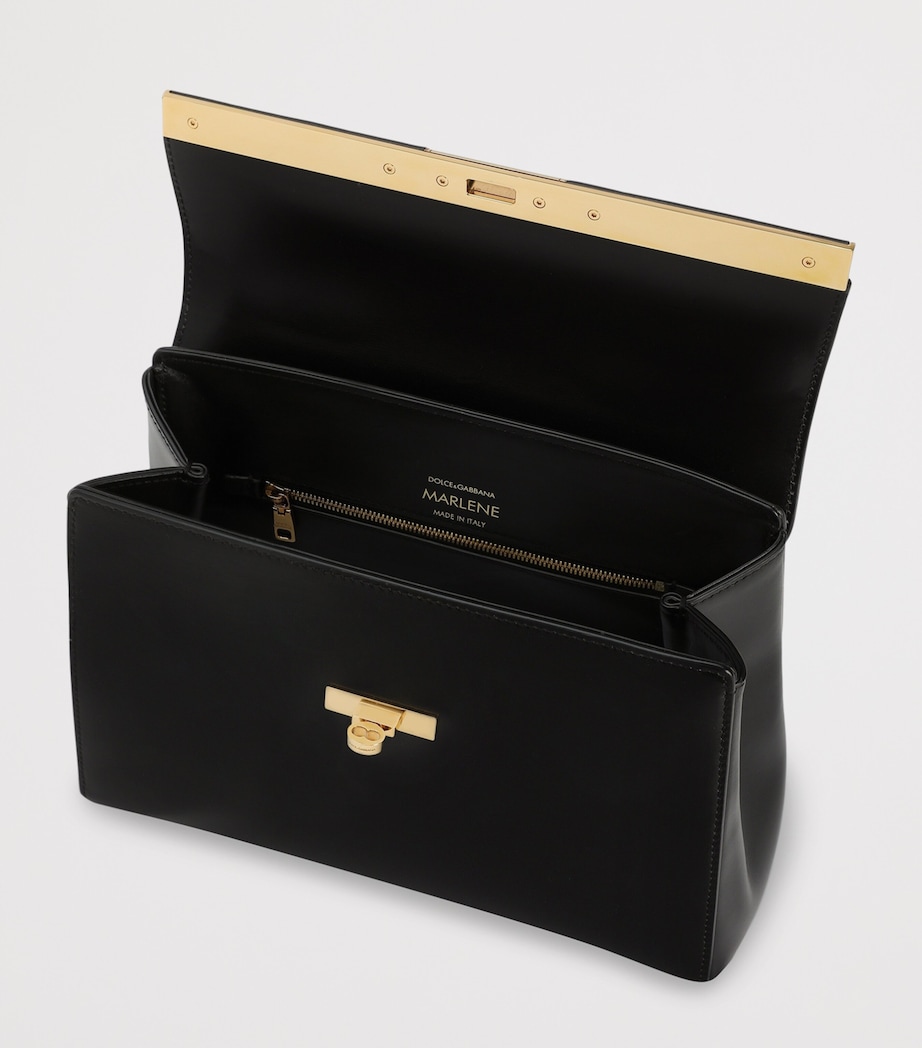 Dolce&Gabbana Palmellato Calfskin Marlene Top-Handle Bag Black Image 7