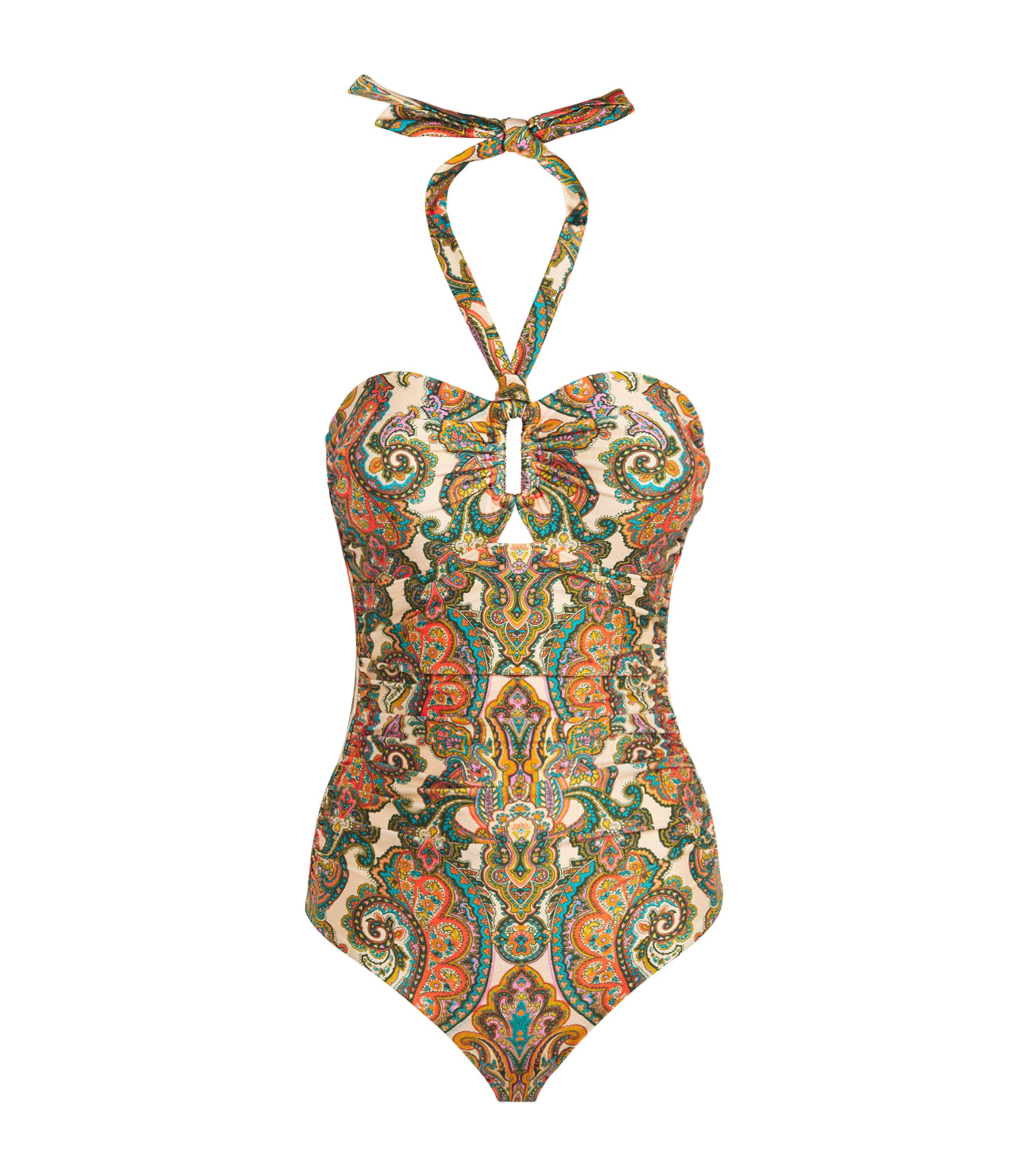 Zimmermann Ottie Paisley Print Halterneck One-piece Swimsuit In Multicolour