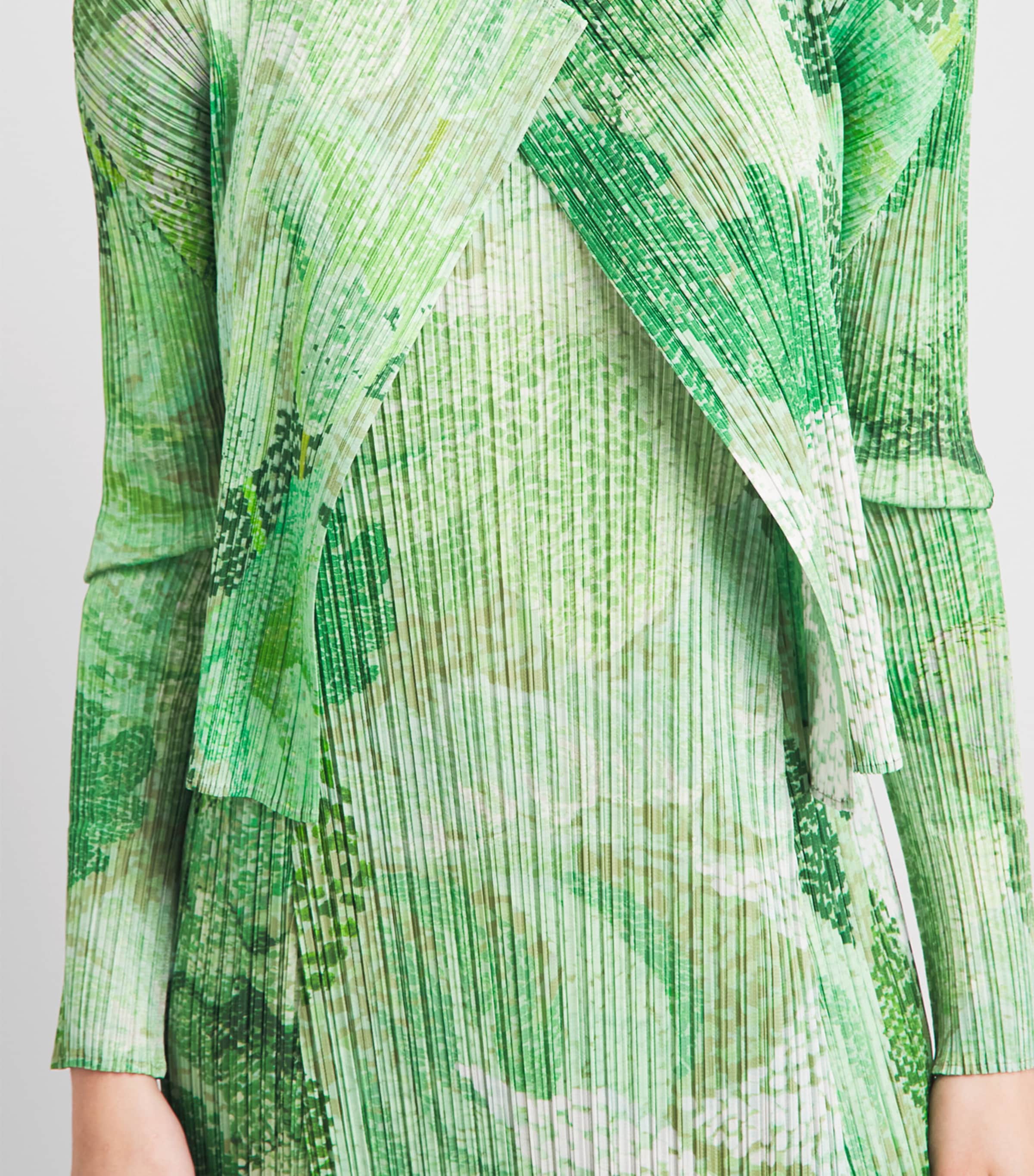 Pleats Please Issey Miyake Green Pleated Foggy Forest Cardigan