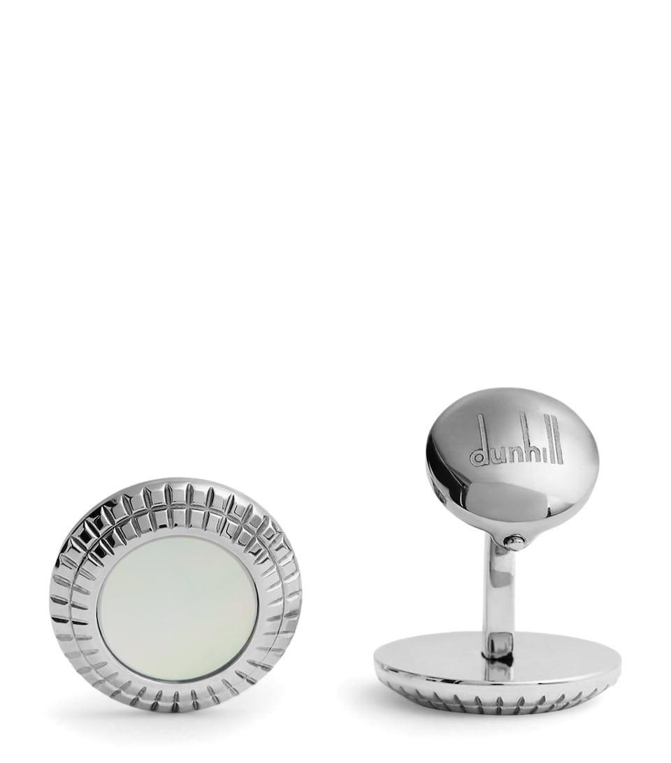 Dunhill Rhodium-Plated Silver and Mother-of-Pearl Hobnail Cufflinks