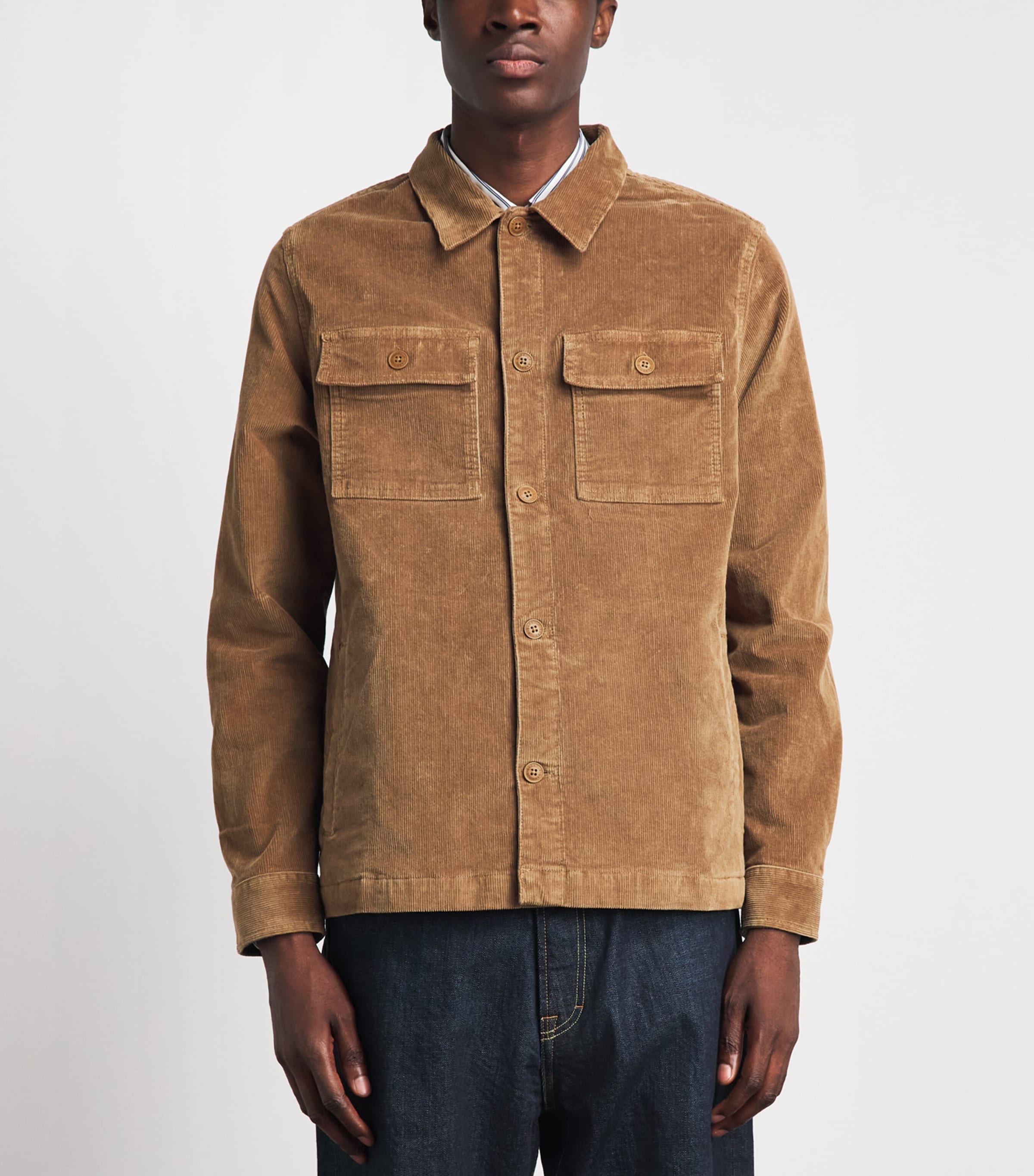 Barbour Mens Corduroy Tartan-Trim Overshirt Sandstone Image 4