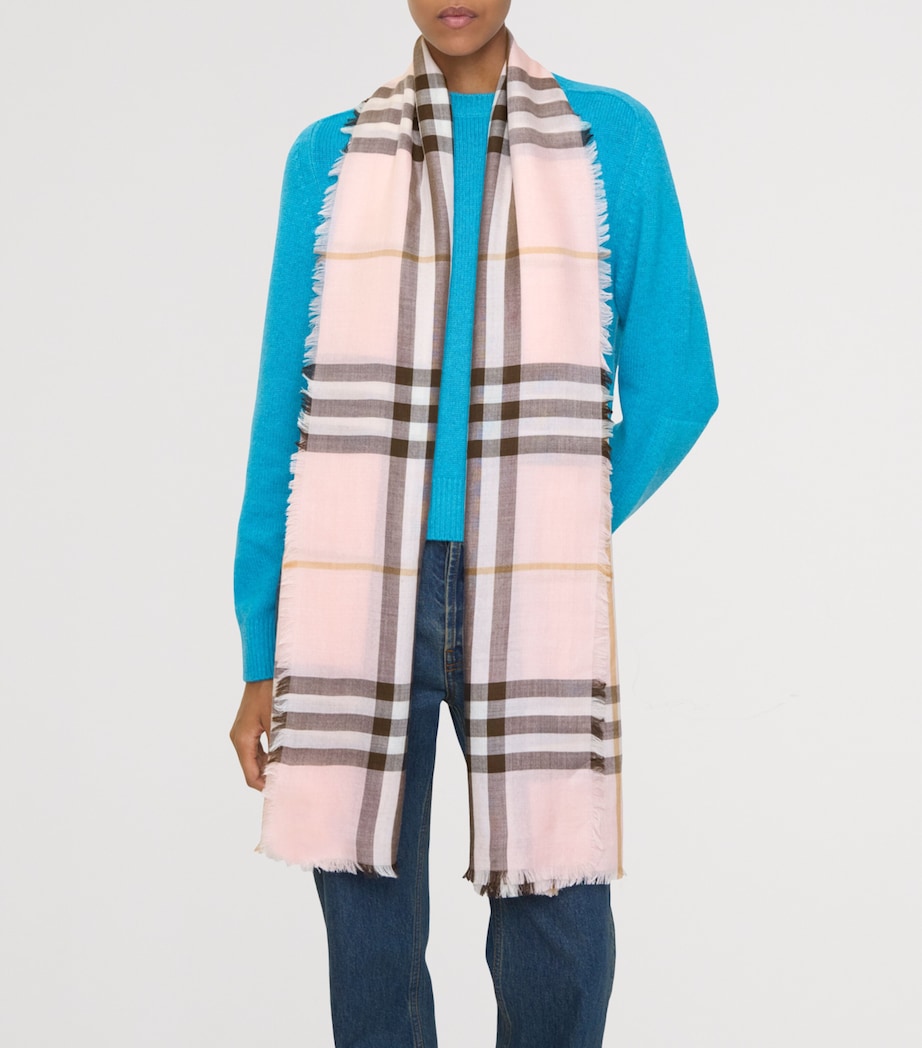 Wool-Silk Reversible Check Scarf BOW PINK/PEBBLE WHIT Image 3