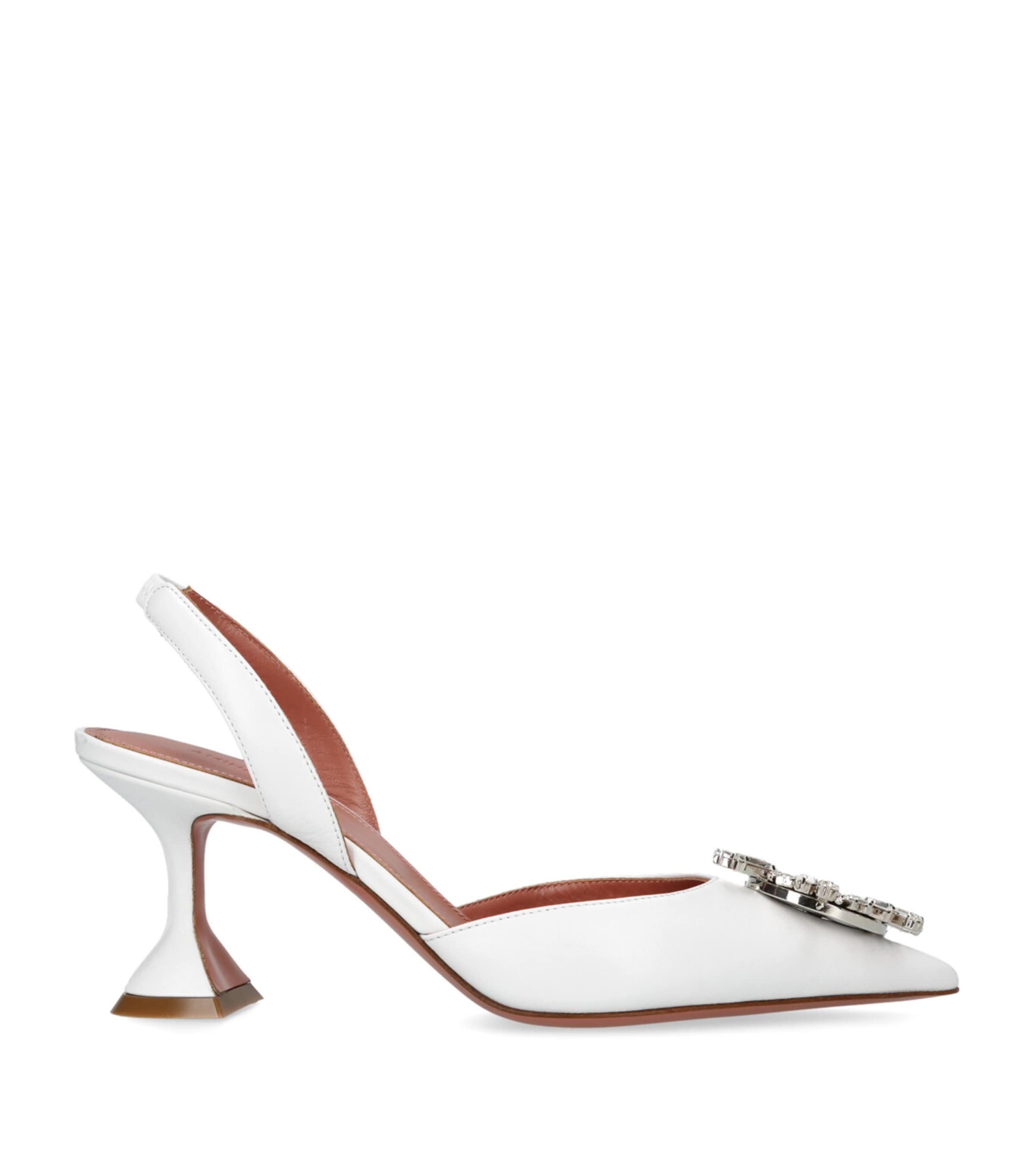 Amina Muaddi White Silk Satin Slingback Pumps In White