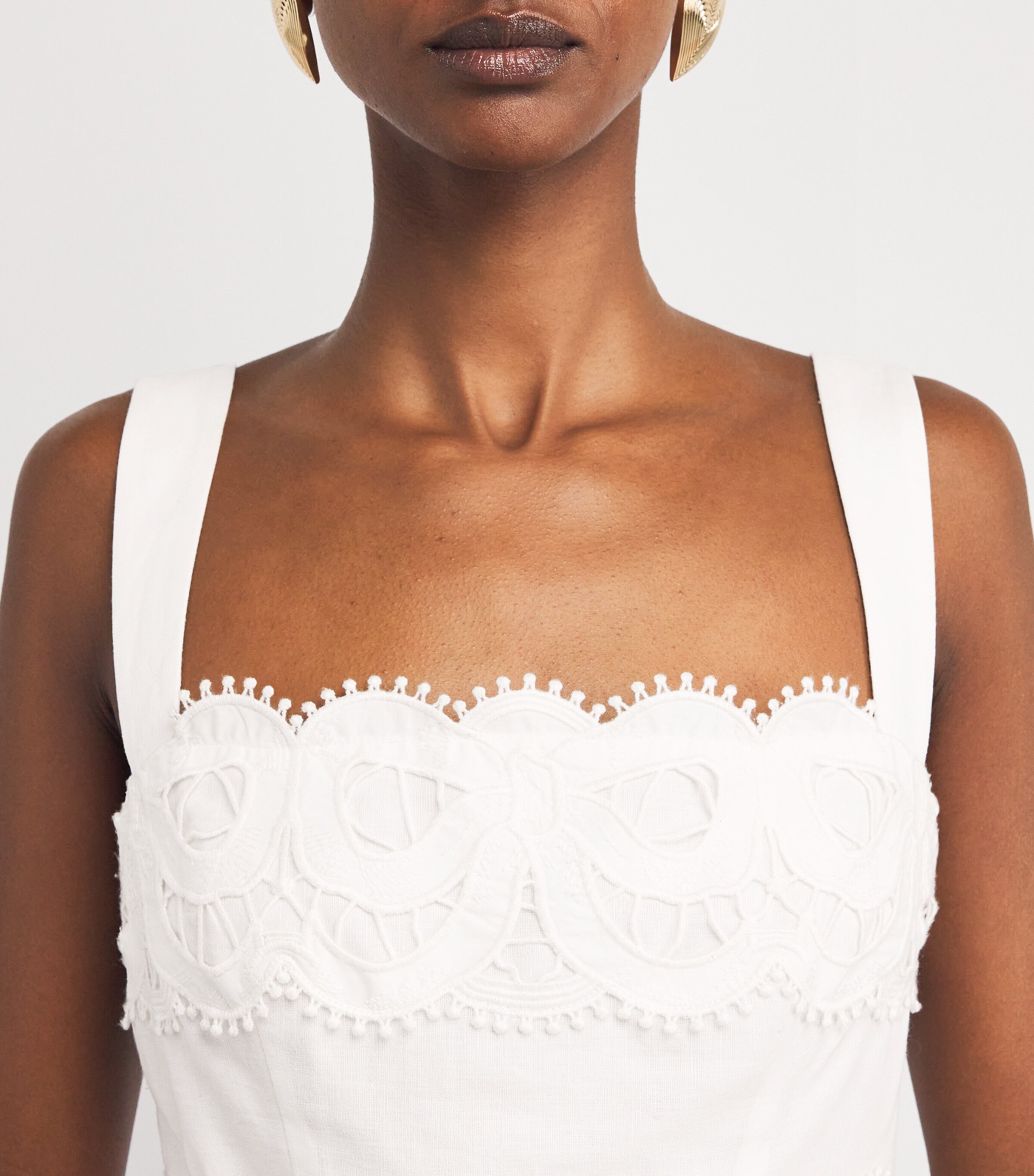 Lace-Insert Belted Midi Dress WHITE Image 4