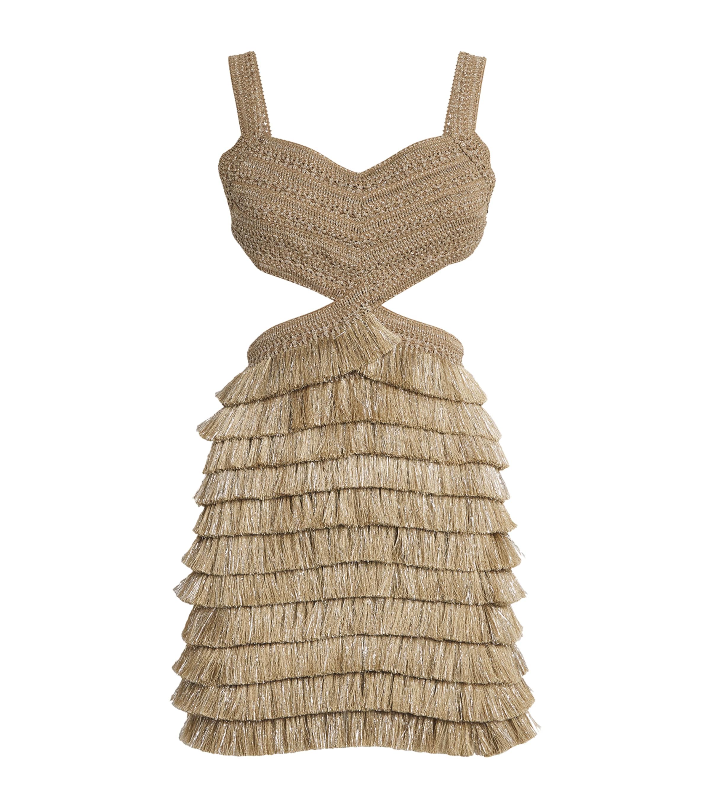 Patbo Fringe-trim Mini Dress In Beige