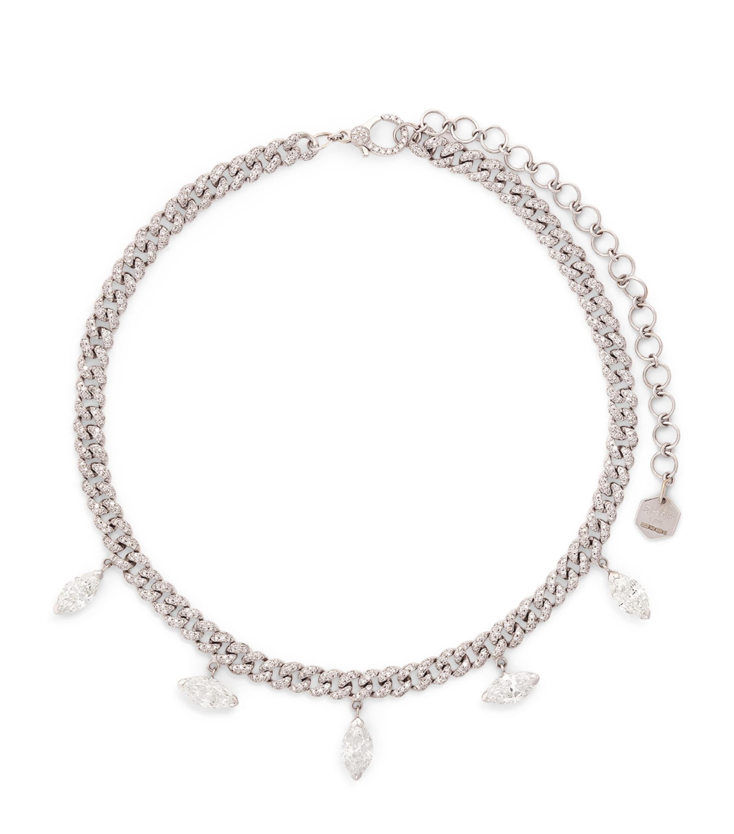 Shay White Gold And Marquise Diamond Pavé Link Choker Necklace In White