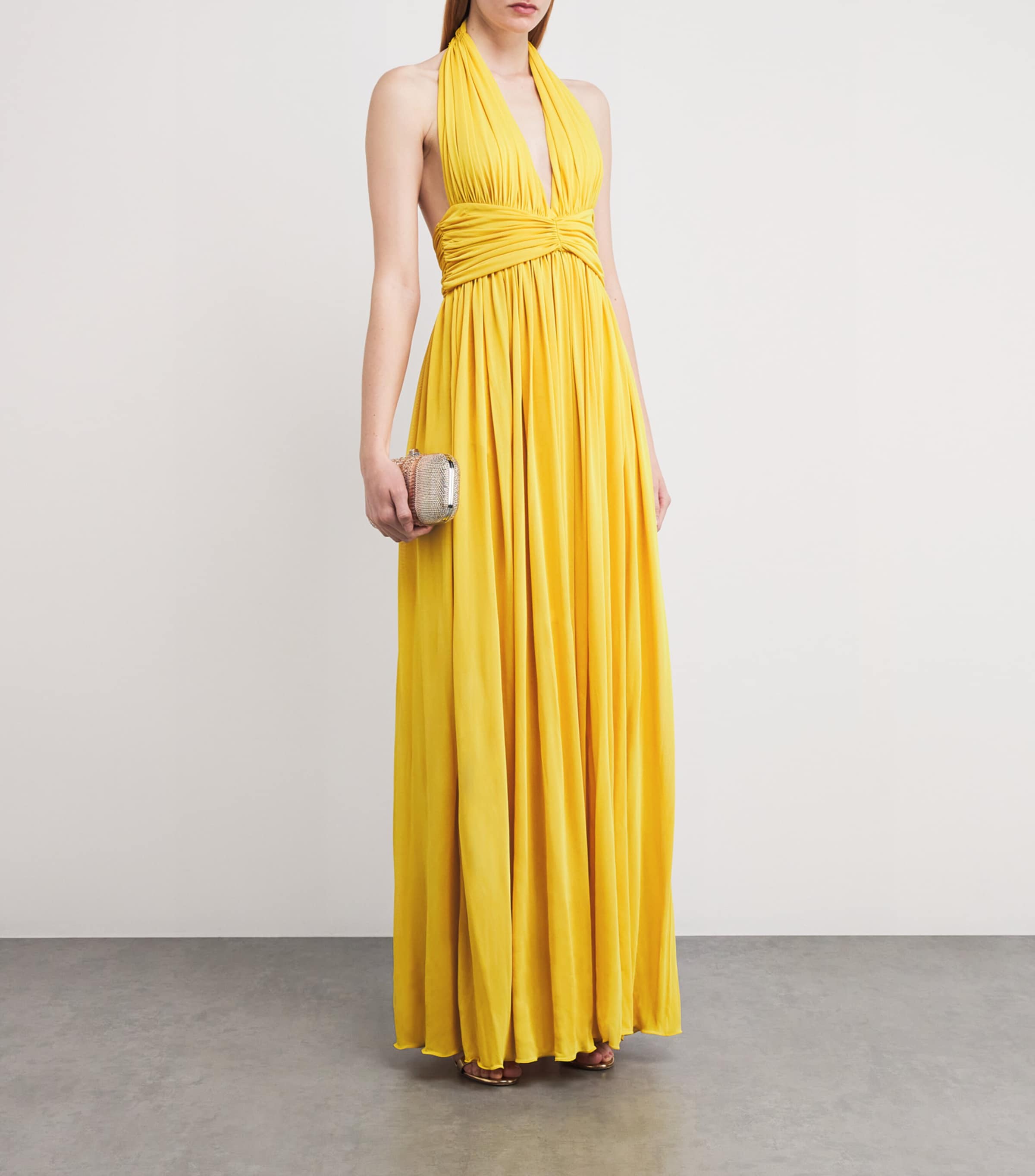 Giambattista Valli Womens Tulle Halterneck Maxi Dress Yellow Image 2