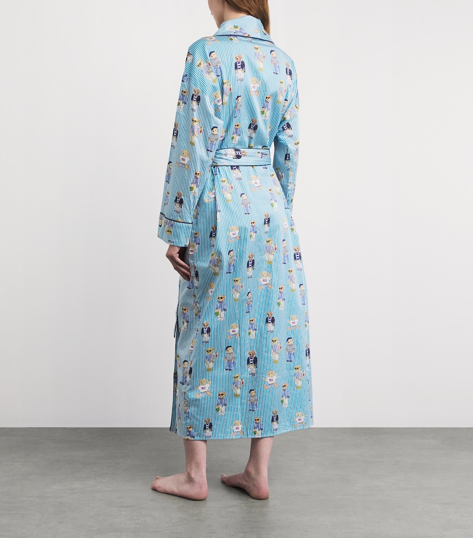 Polo Ralph Lauren Womens Cotton Heritage Polo Bear Robe Agua Mist Bear Image 4