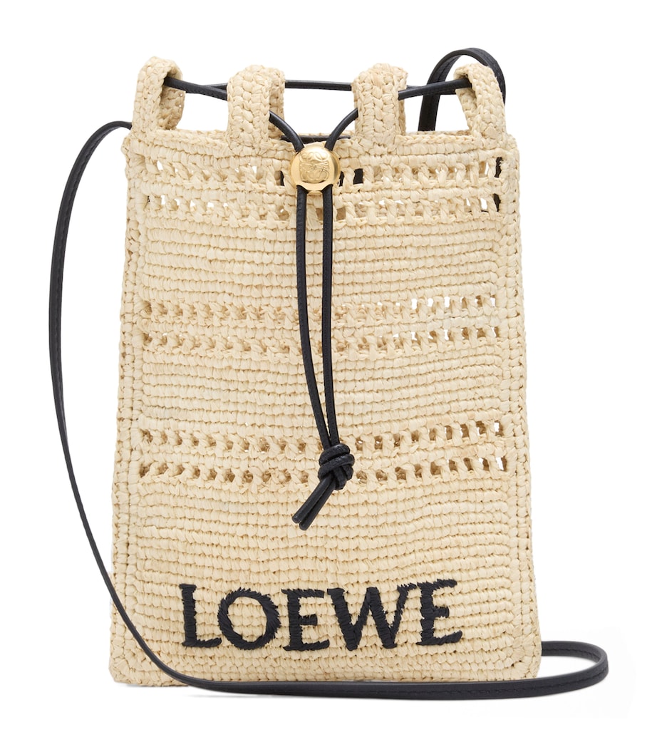 x Paula's Ibiza Raffia Drawstring Pocket Bag NATURAL/BLACK Image 1