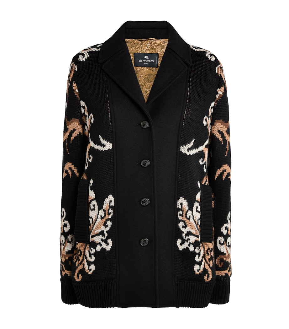 Etro Womens Wool Jacquard Blazer Black Image 1