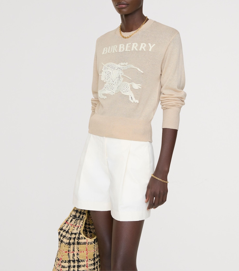 Burberry Womens Wool-Cotton Crochet EKD Sweater Easel Beige Image 3