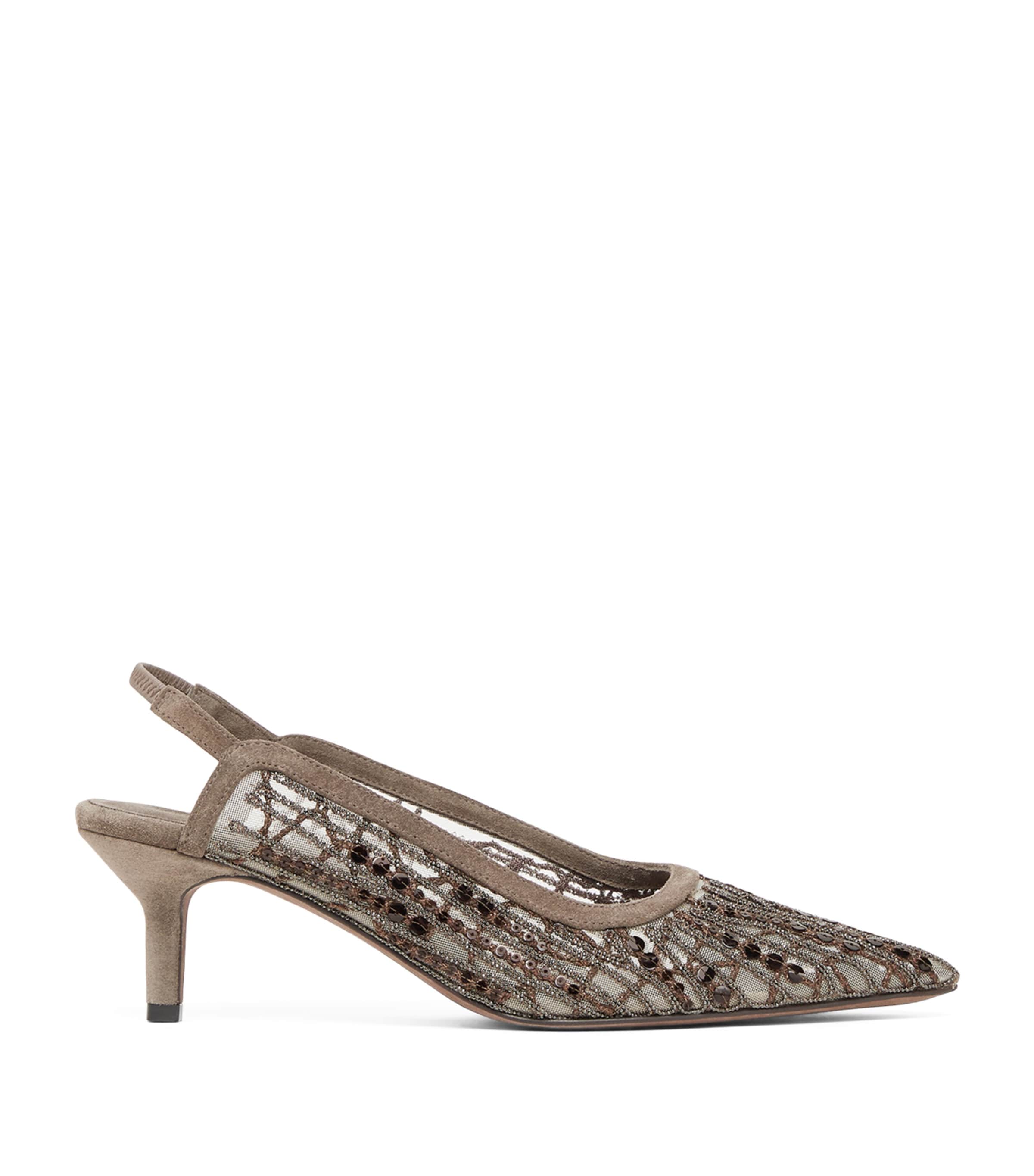 Brunello Cucinelli Glistening Abstract Embroidery City Pumps 55 In Brown