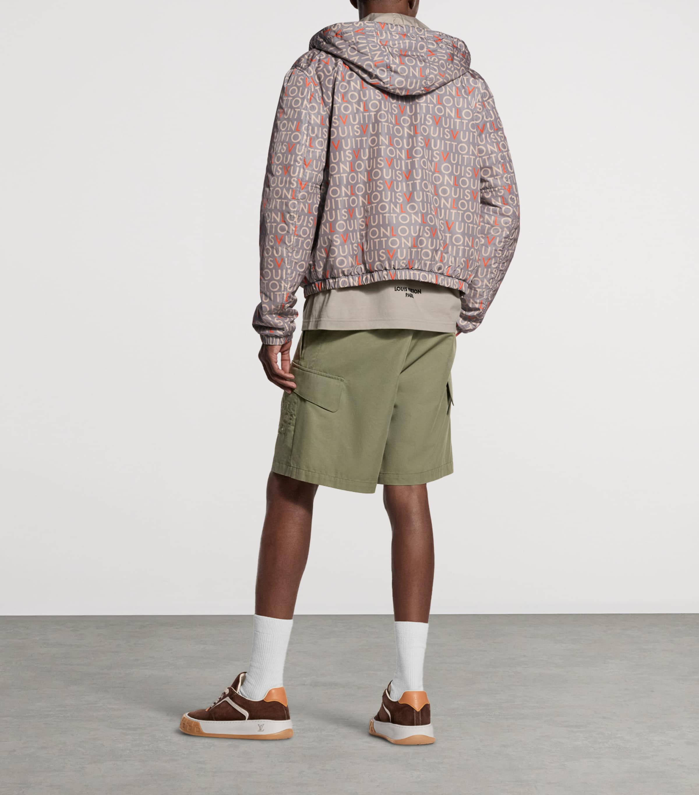 LOUIS VUITTON Mens Printed Signature Windbreaker Jacket Stone Grey Image 3